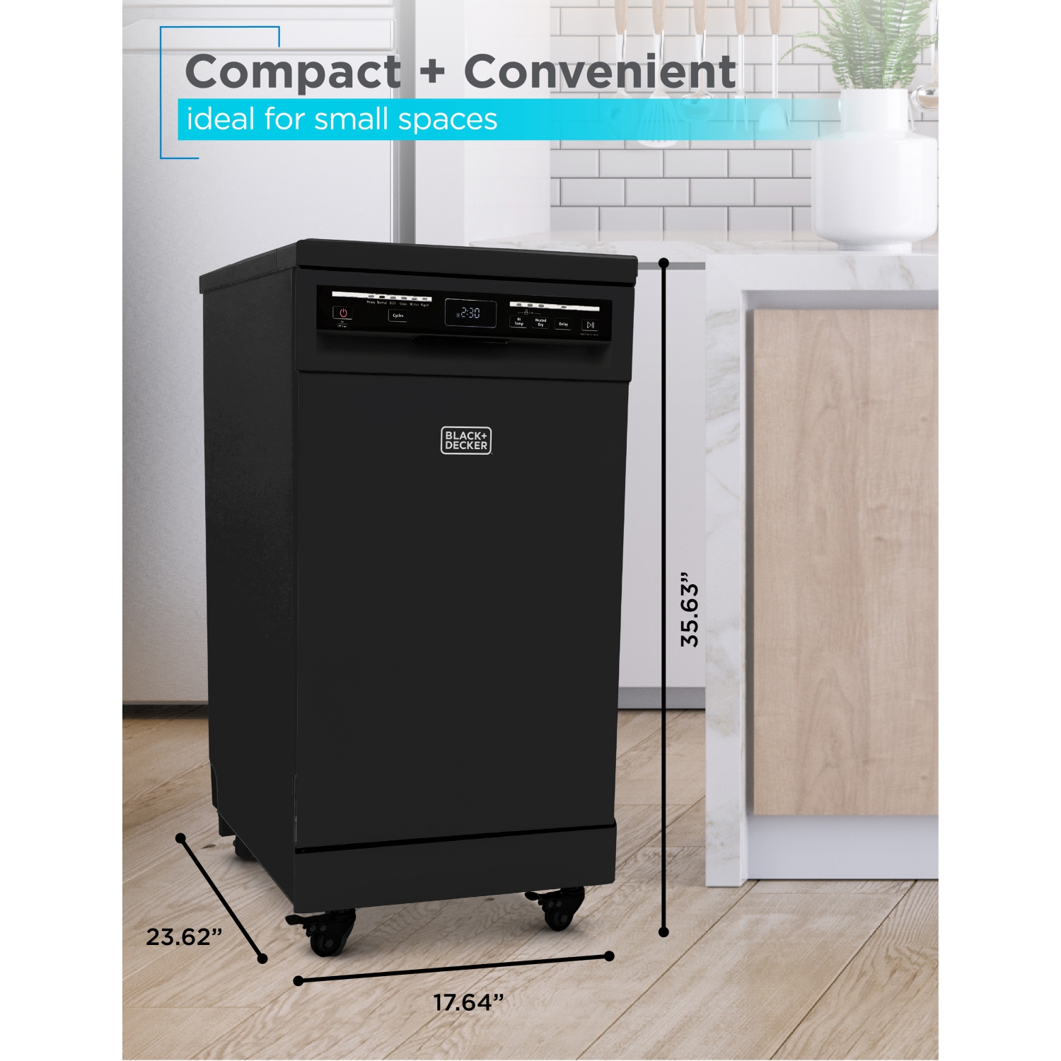 BLACK+DECKER Portable Dishwasher, 18 inches Wide, 8 Place Setting, Black