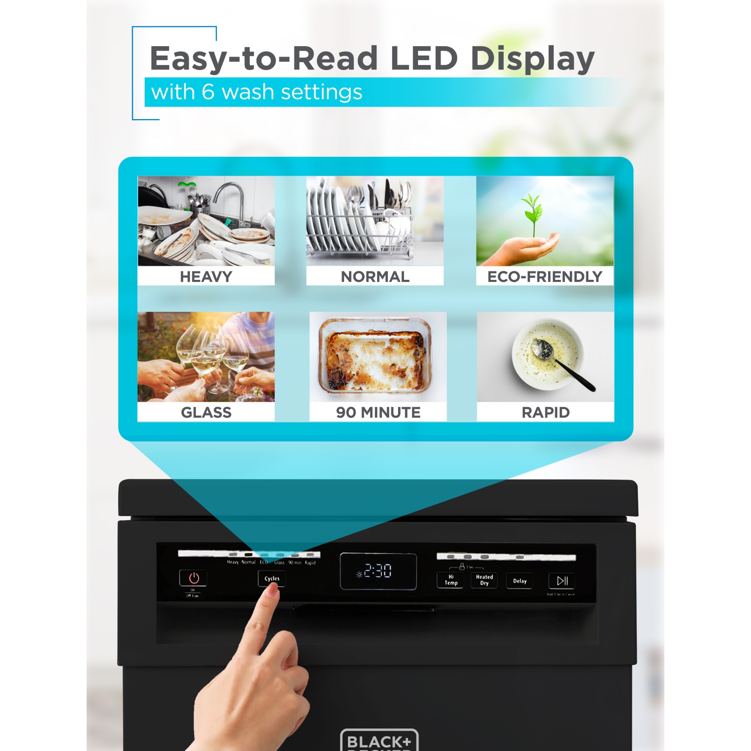 BLACK+DECKER Portable Dishwasher, 18 inches Wide, 8 Place Setting, Black