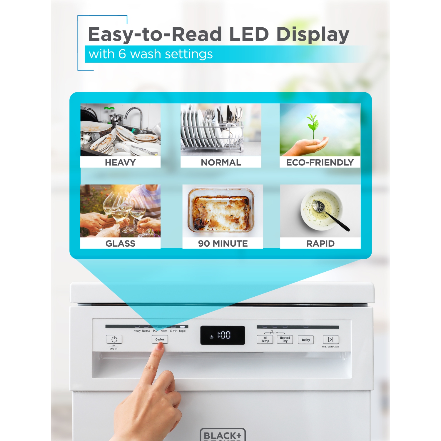 BLACK+DECKER Lave-vaisselle portatif, 18 pouces de largeur, 8 couverts, blanc