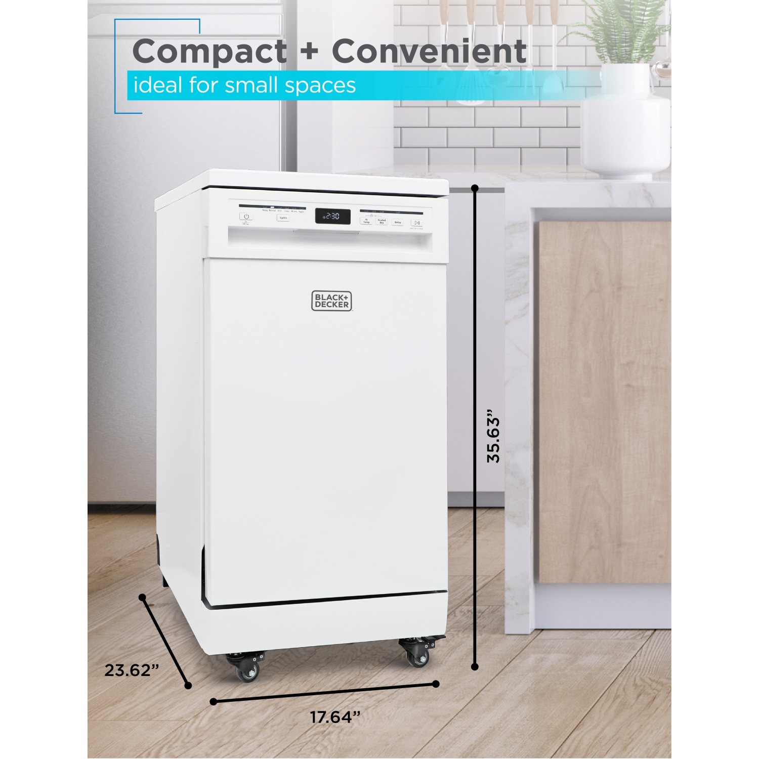 BLACK+DECKER Lave-vaisselle portatif, 18 pouces de largeur, 8 couverts, blanc