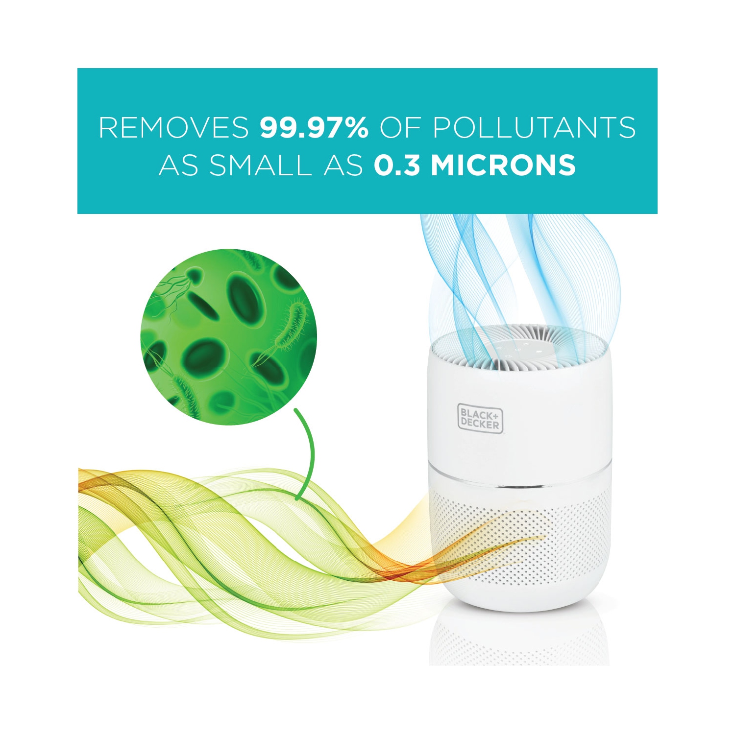 BLACK+DECKER Tabletop Air Purifier - 3-Stage Filtration System with Indicator Lights