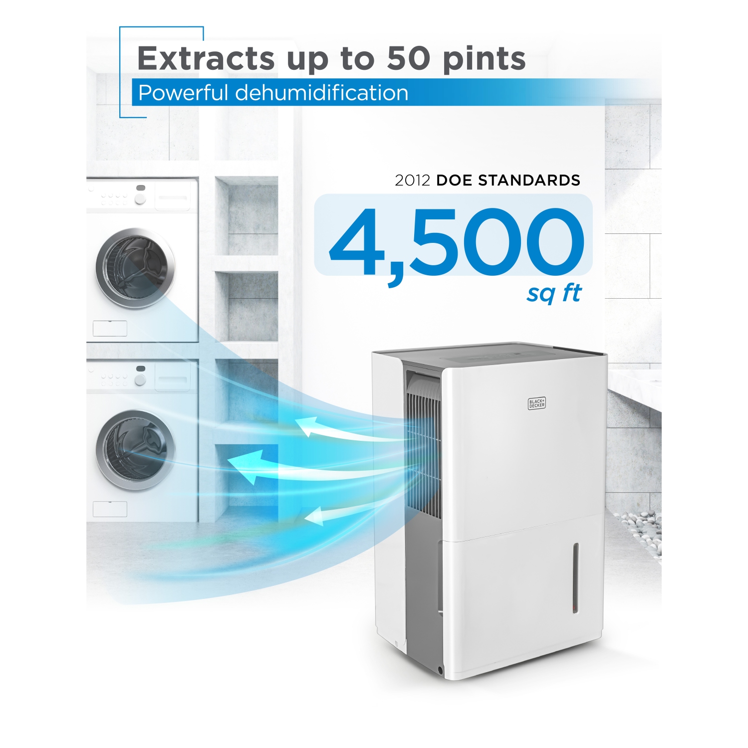 BLACK+DECKER 4500 Sq. Ft. Dehumidifier with Built-In Drain Pump for Continuous Drainage,Energy Star, Digital,White