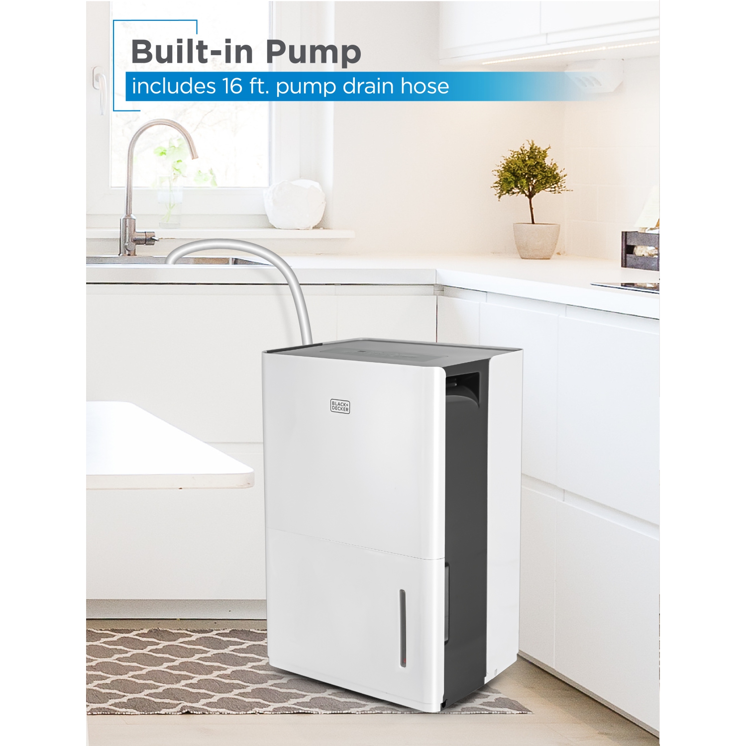 BLACK+DECKER 4500 Sq. Ft. Dehumidifier with Built-In Drain Pump for Continuous Drainage,Energy Star, Digital,White