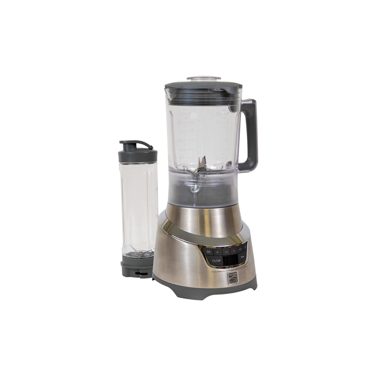 Kenmore Elite 1.3 HP 64 oz Blender With 20 oz Single-Serve Blending Cup, Powerful Ice-Crushing Motor with To-Go Lid, Grey and Stainless Steel