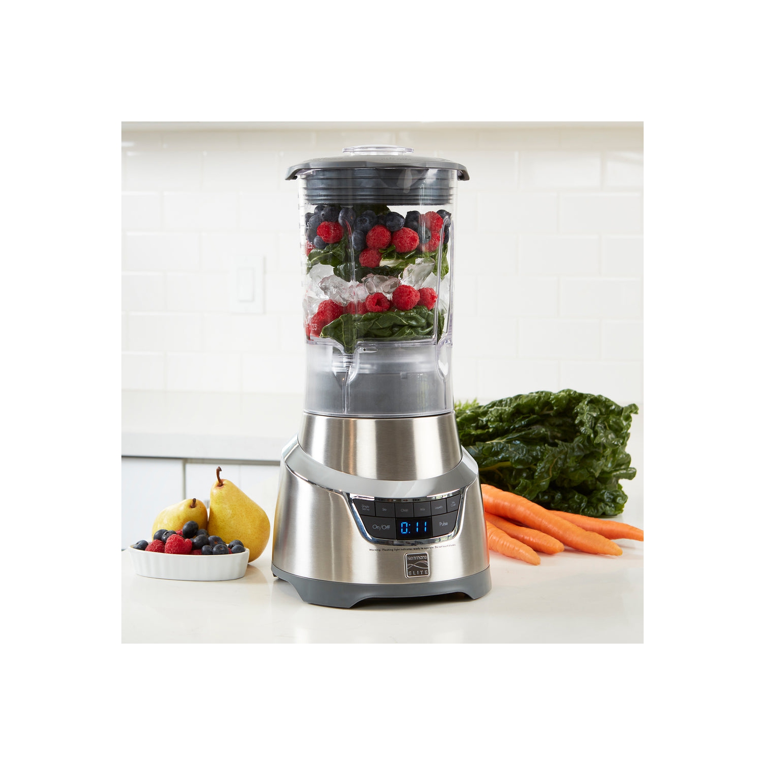Kenmore Elite 1.3 HP 64 oz Blender With 20 oz Single-Serve Blending Cup, Powerful Ice-Crushing Motor with To-Go Lid, Grey and Stainless Steel