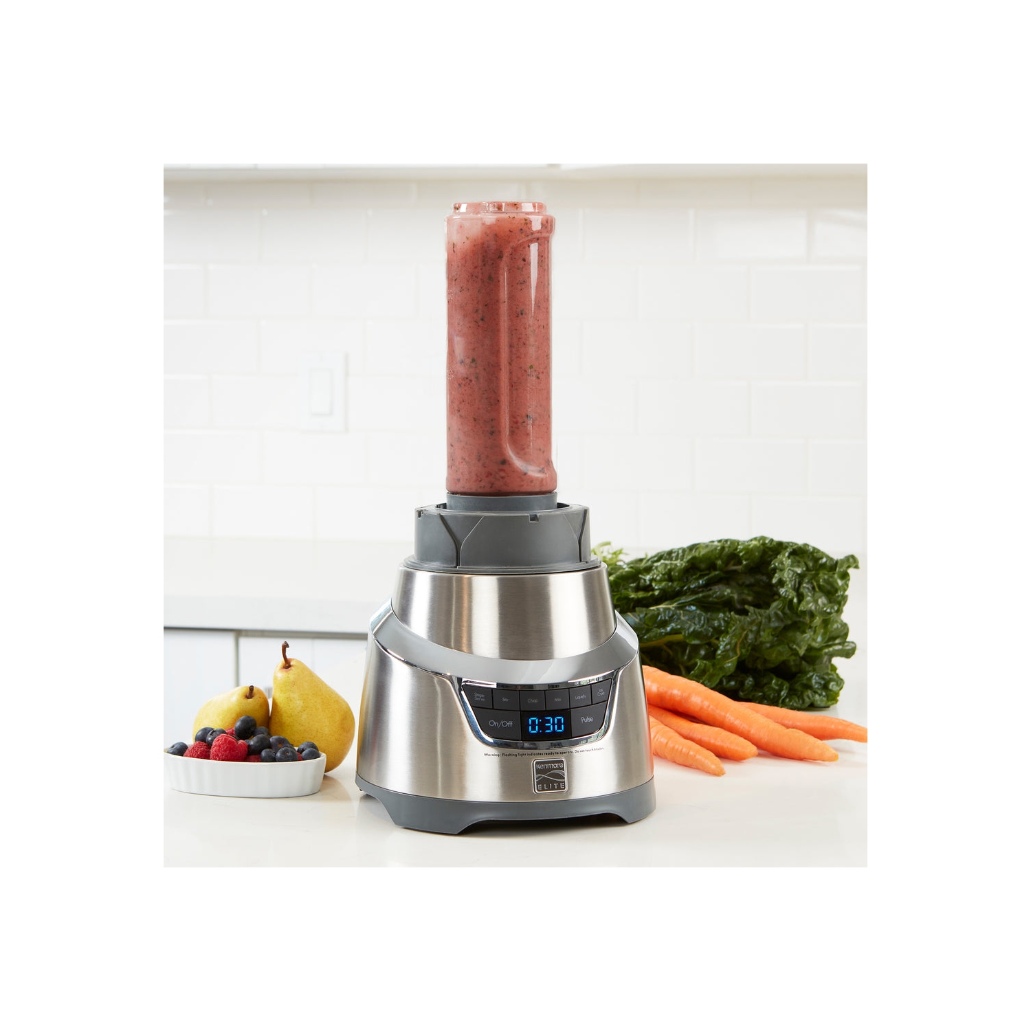 Kenmore Elite 1.3 HP 64 oz Blender With 20 oz Single-Serve Blending Cup, Powerful Ice-Crushing Motor with To-Go Lid, Grey and Stainless Steel