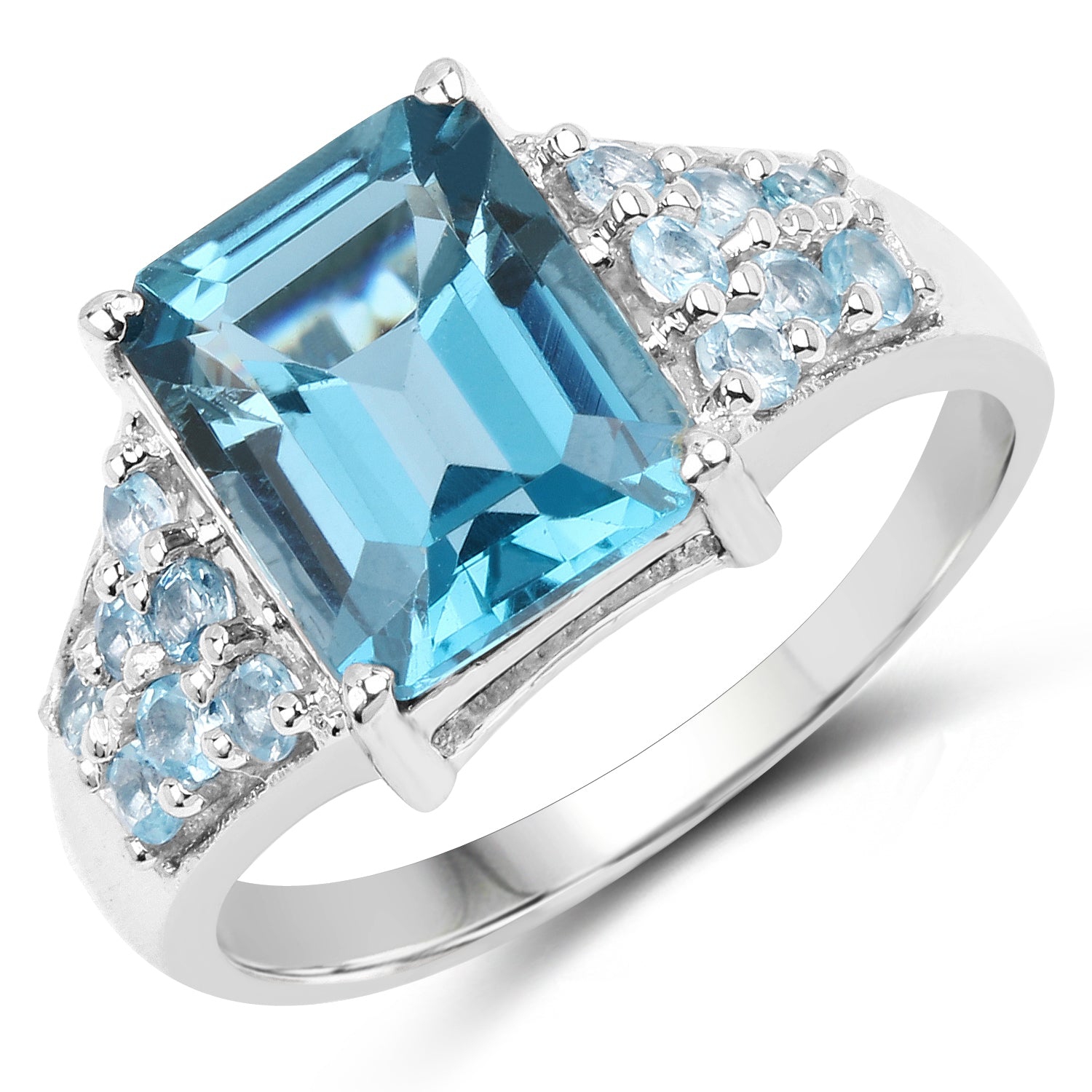 4.56 Carat Genuine London Blue Topaz & Swiss Blue Topaz .925 Sterling Silver Ring