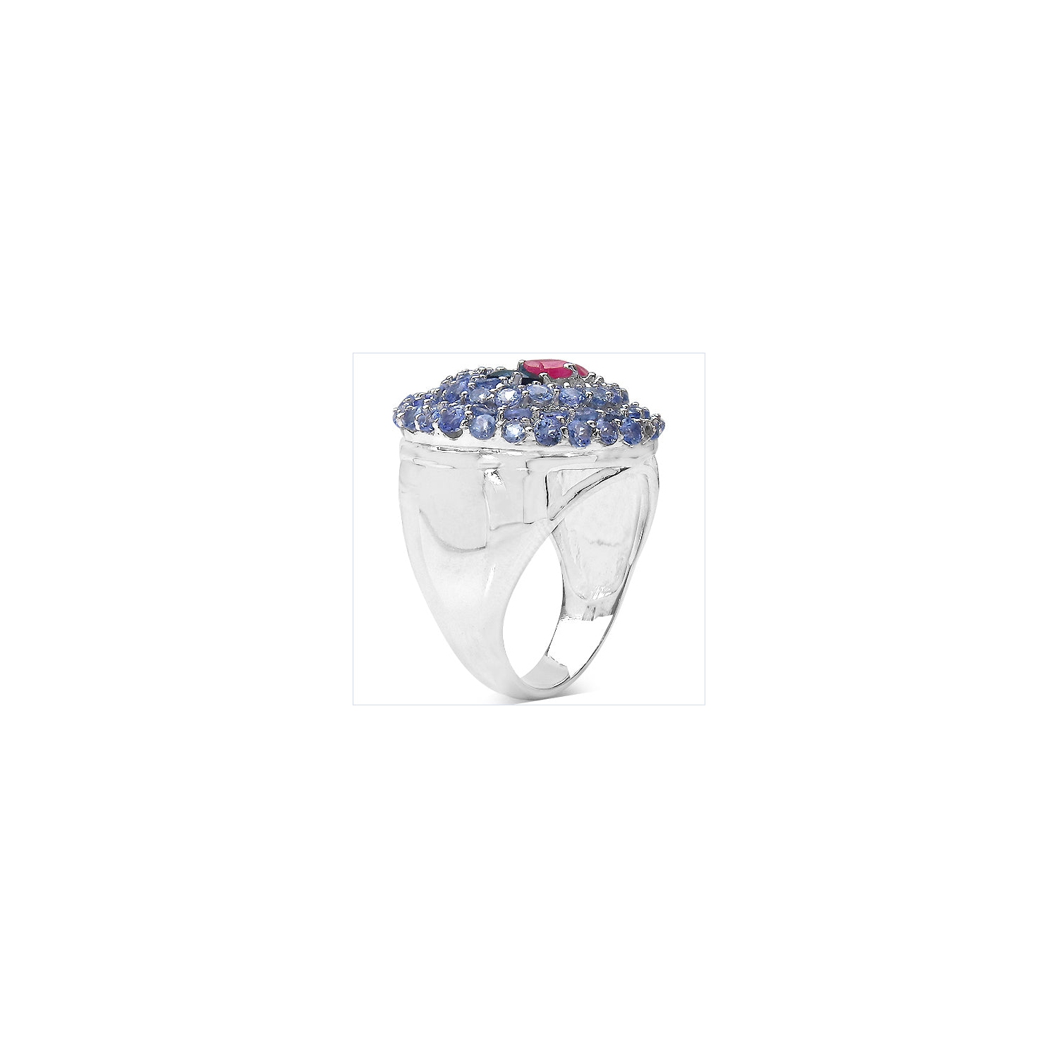 3.31 Carat Genuine London Blue Topaz , Ruby & Tanzanite .925 Sterling Silver Ring