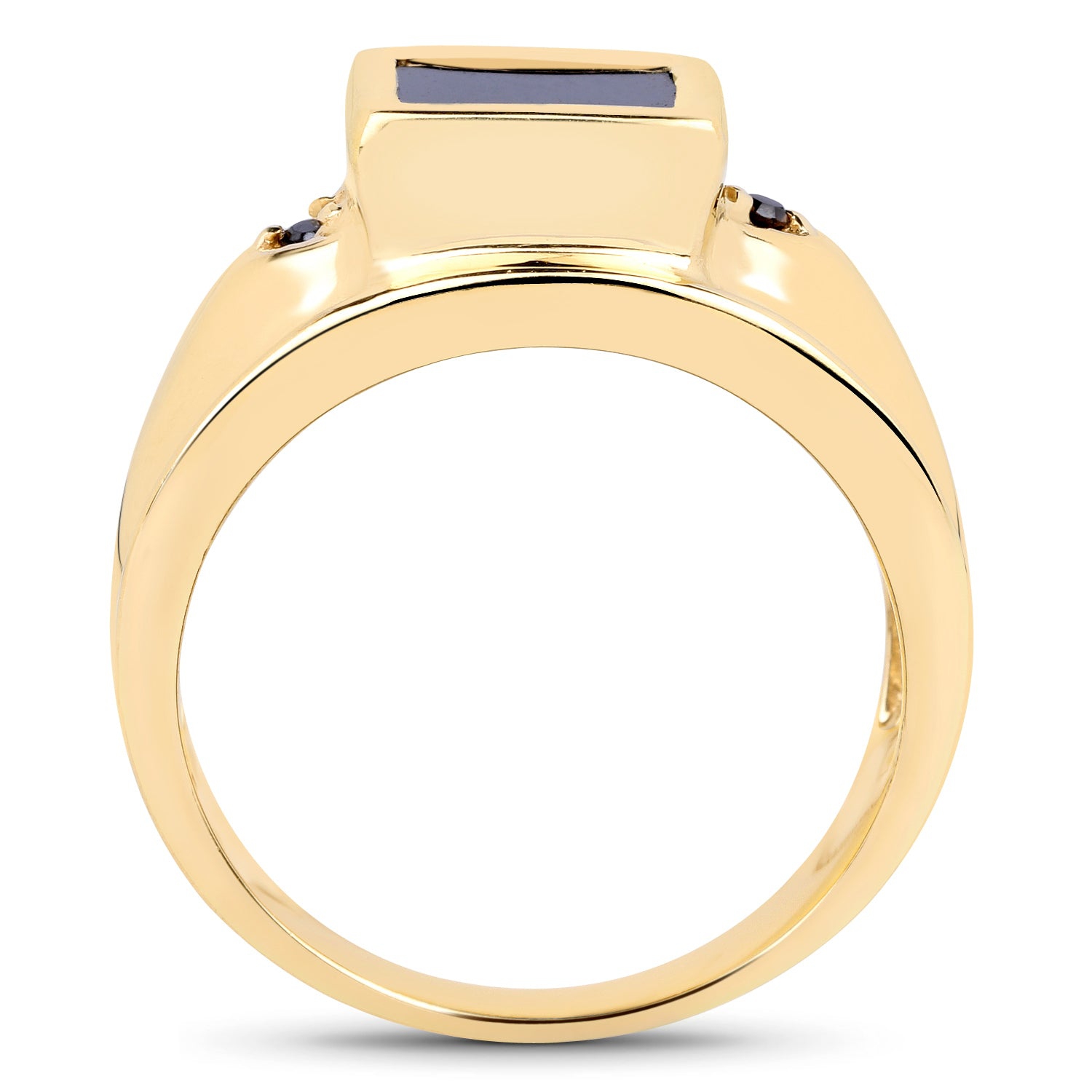 14k Yellow Gold Plated 2.03 Carat Genuine Black Onyx And Black Diamond .925 Sterling Silver Ring