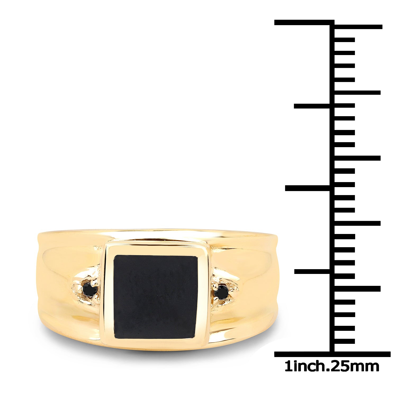 14k Yellow Gold Plated 2.03 Carat Genuine Black Onyx And Black Diamond .925 Sterling Silver Ring