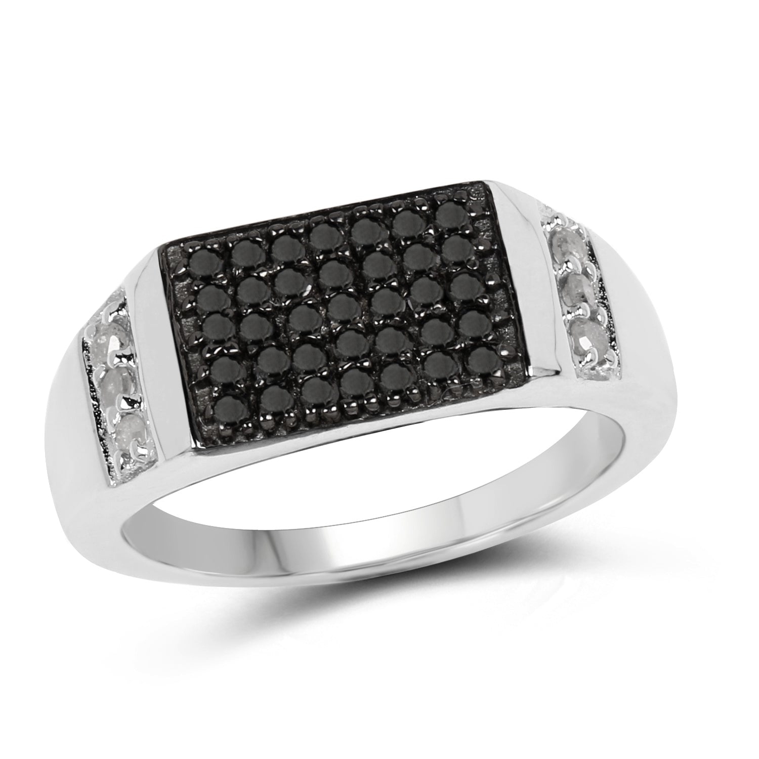 0.55 Carat Genuine Black Diamond And White Diamond .925 Sterling Silver Ring