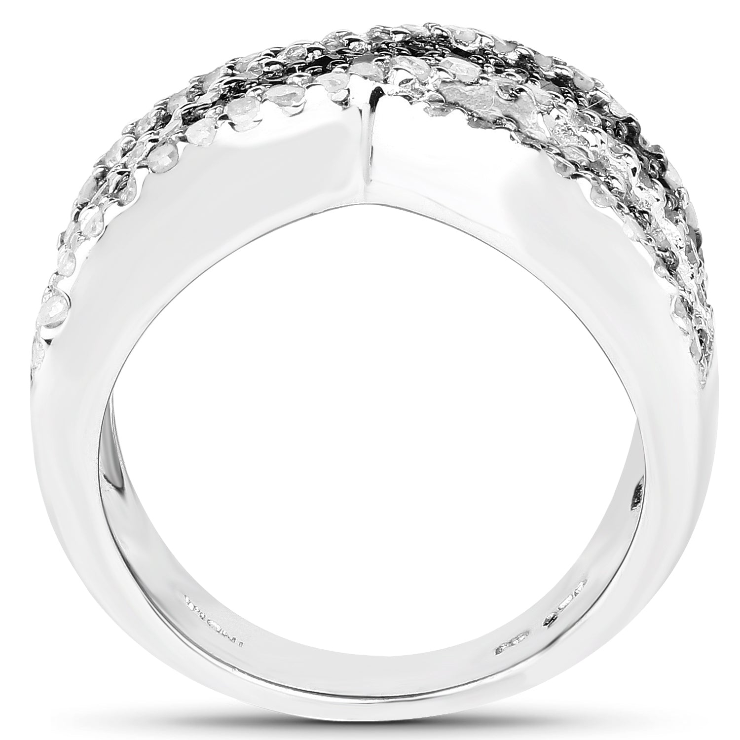 1.57 Carat Genuine Blue Diamond, White Diamond & Black Diamond .925 Sterling Silver Ring