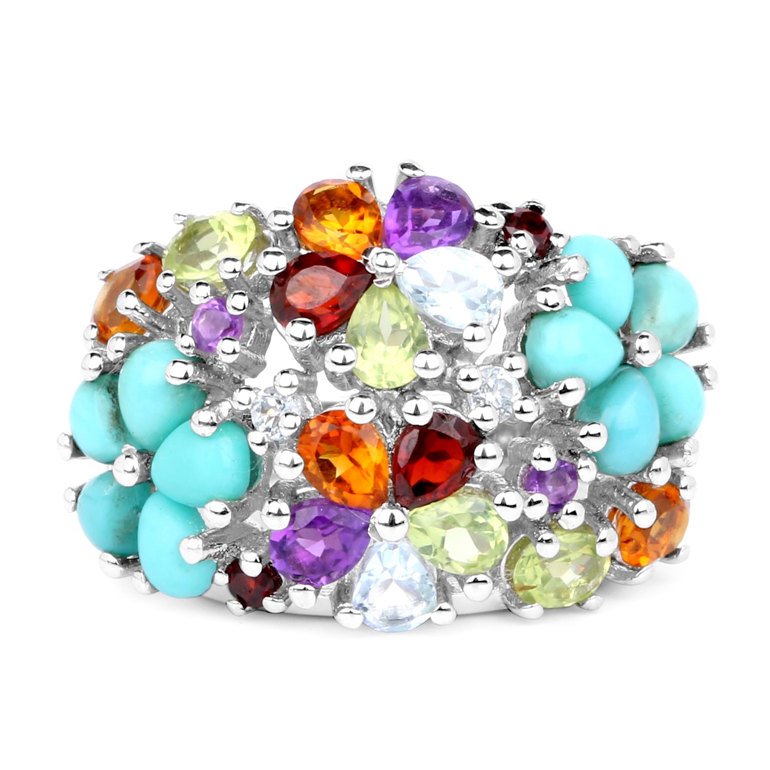 4.03 Carat Genuine Multi Stones .925 Sterling Silver Ring