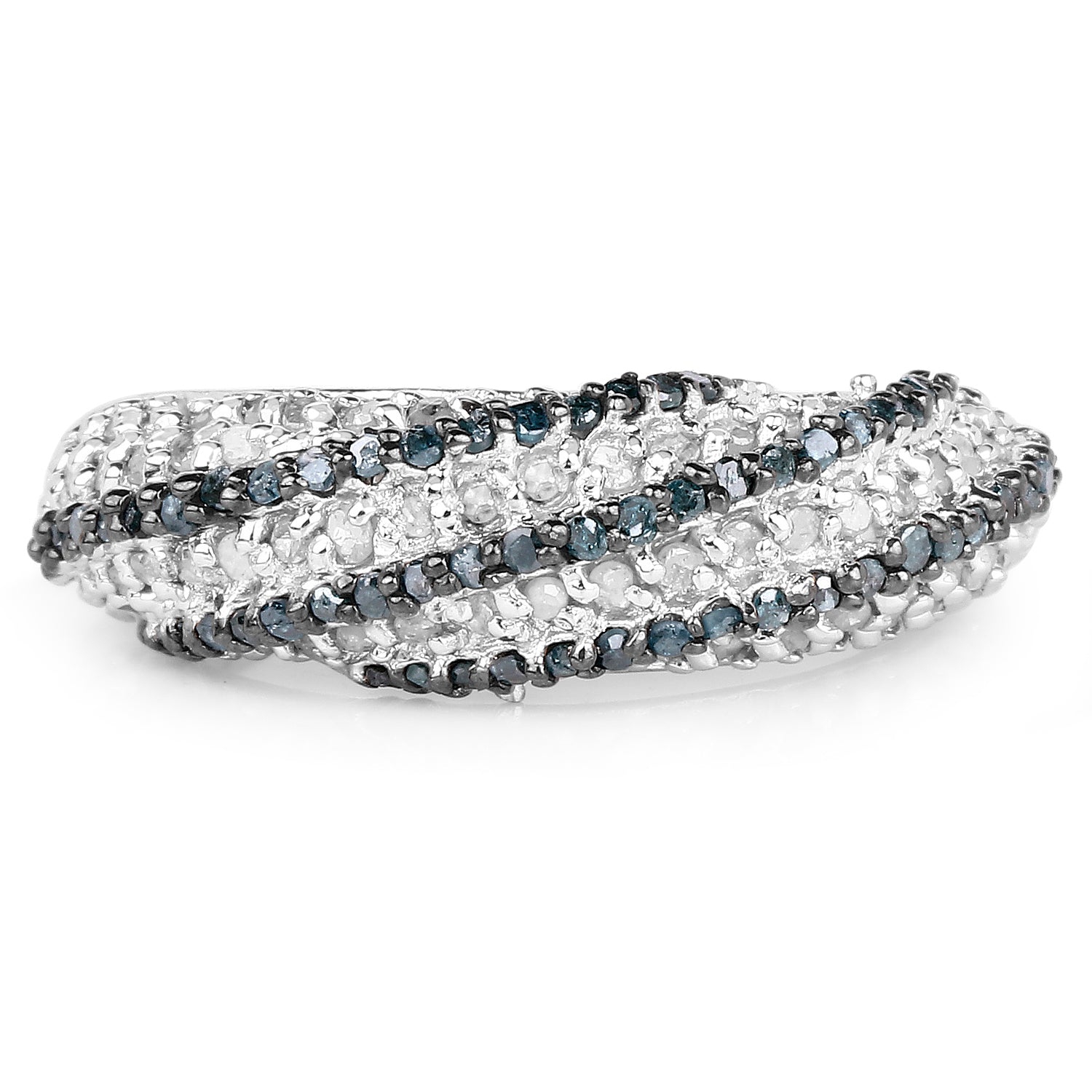 1.25 Carat Genuine Blue Diamond & White Diamond .925 Sterling Silver Ring
