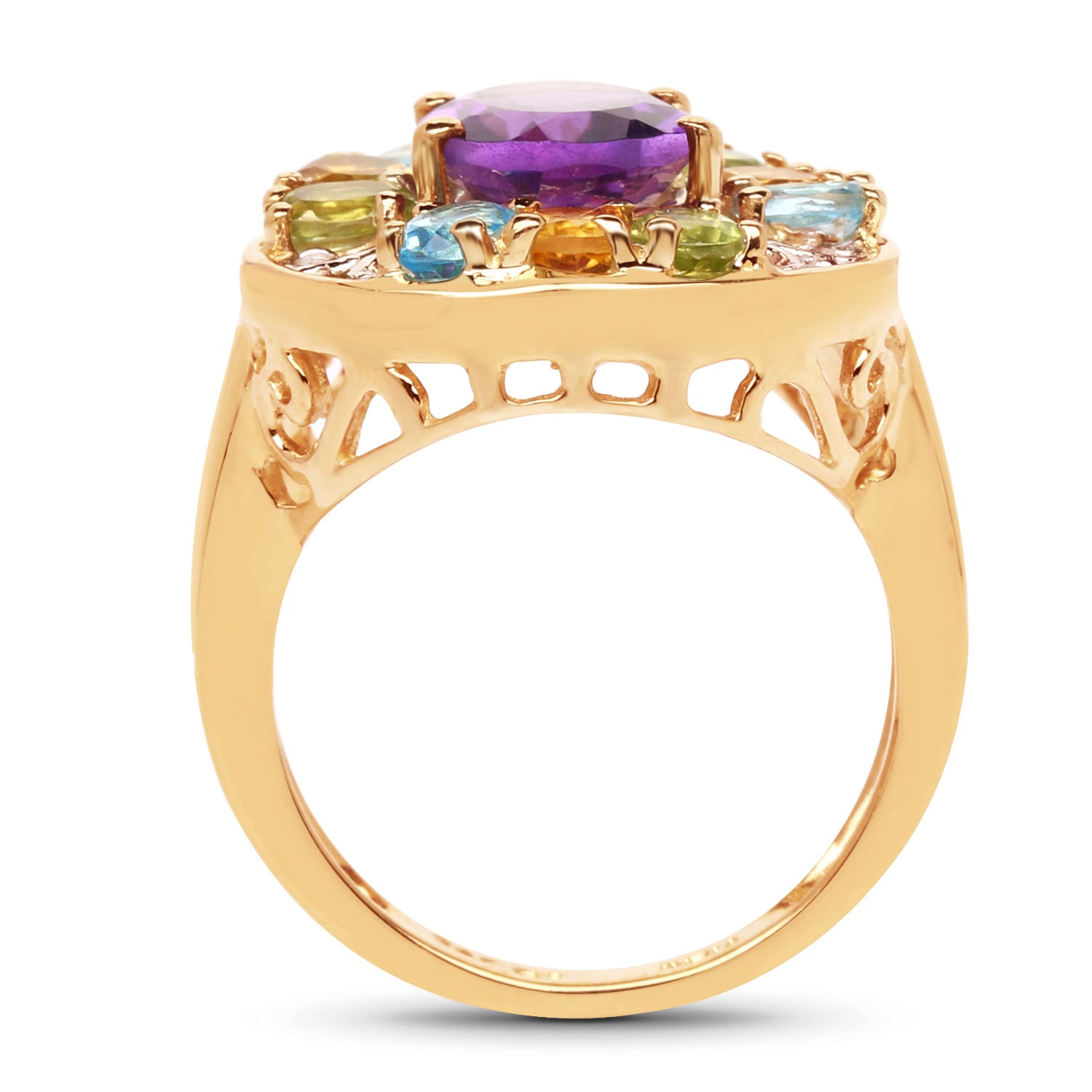 14k Yellow Gold Plated 3.79 Carat Genuine Multi Stone .925 Sterling Silver Ring