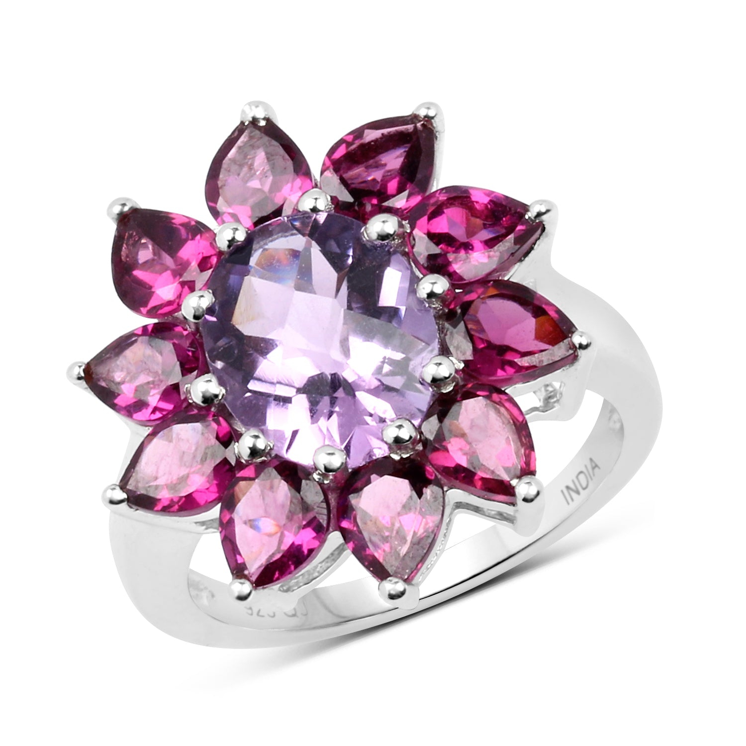 5.65 Carat Genuine Amethyst & Rhodolite .925 Sterling Silver Ring