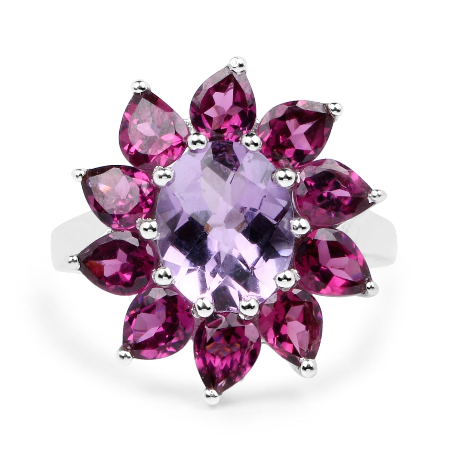 5.65 Carat Genuine Amethyst & Rhodolite .925 Sterling Silver Ring