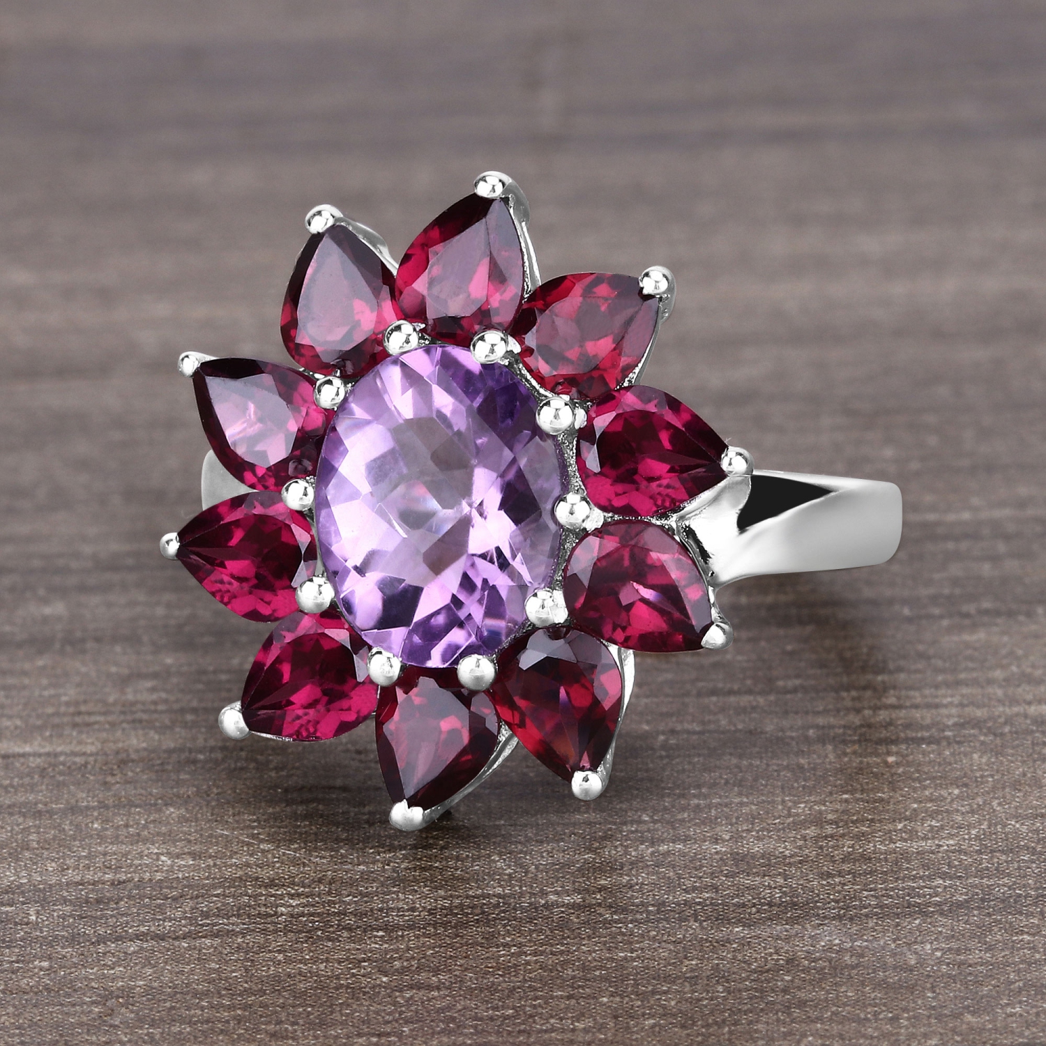 5.65 Carat Genuine Amethyst & Rhodolite .925 Sterling Silver Ring