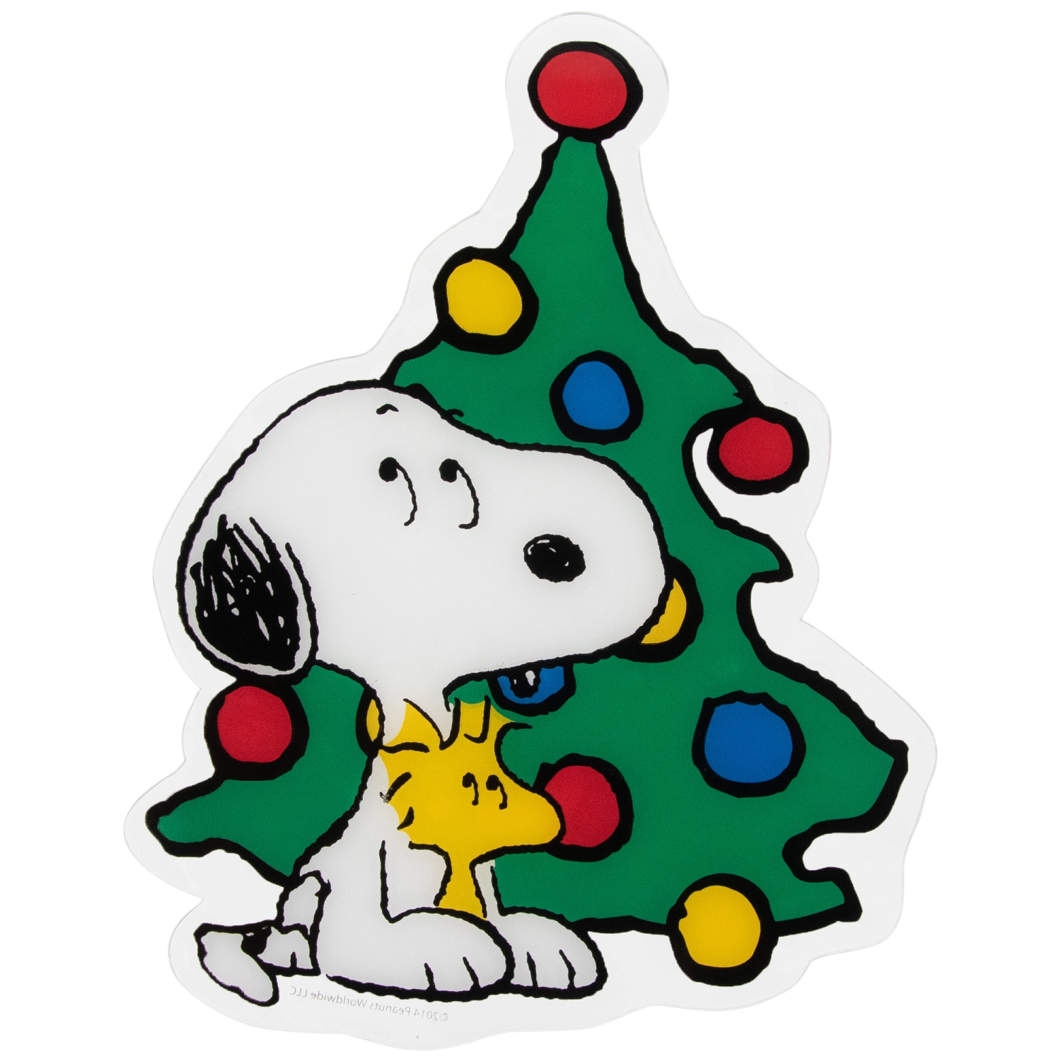 Peanuts Woodstock and Snoopy with Christmas Tree Window Cling Decoration