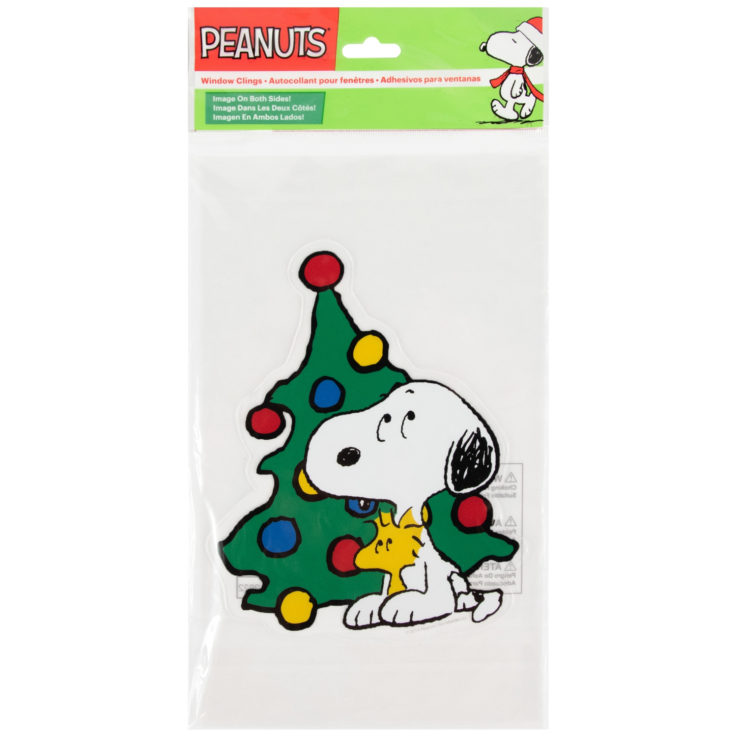 Peanuts Woodstock and Snoopy with Christmas Tree Window Cling Decoration