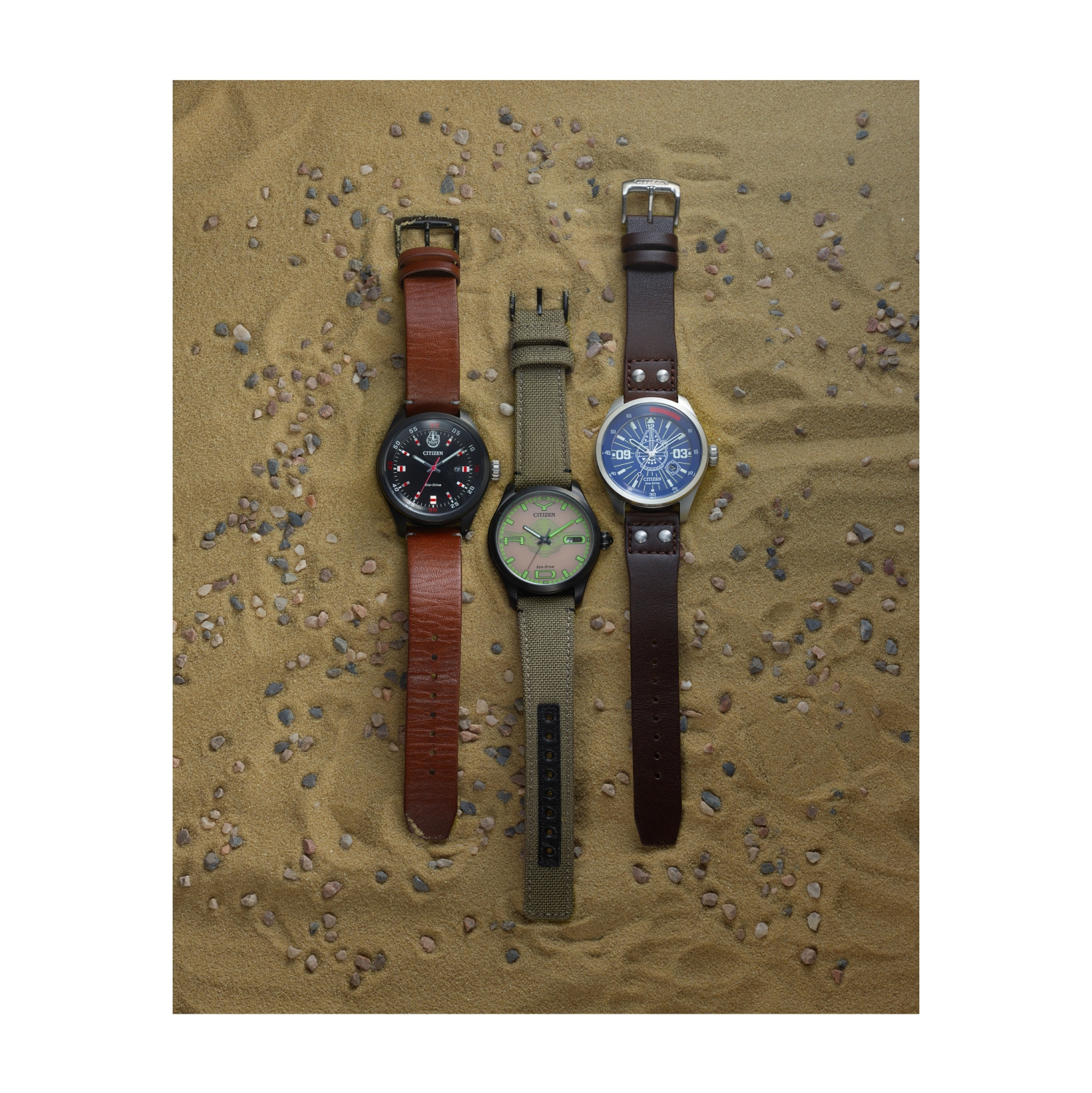 Montre pour homme Yoda japonais Eco-Drive 42&nbsp;mm de Star Wars, boîtier inox noir, bracelet nylon beige, cadran brun