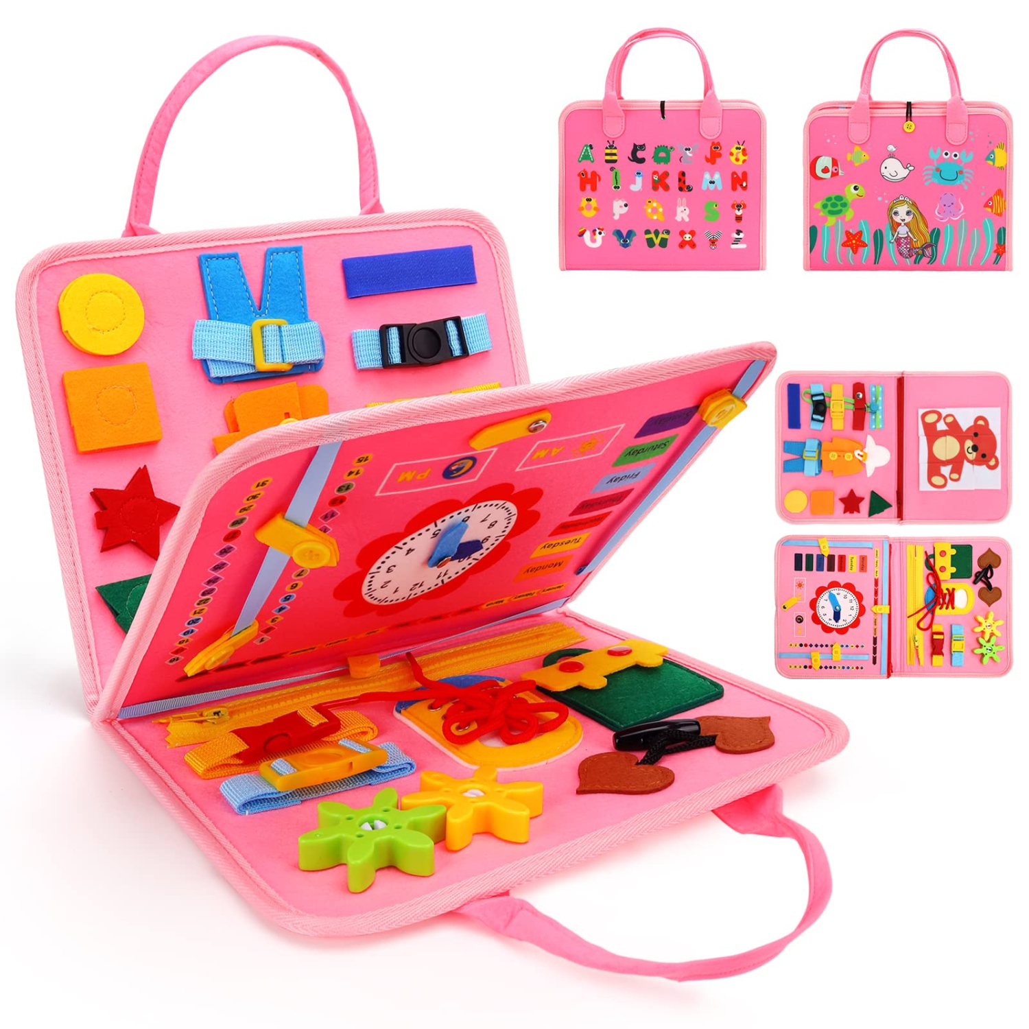 Planche Occupée Montessori Pour Tout-petits 2-4 Ans - 32x27 Cm - Fermeture éclair, Boutons, Lacets…