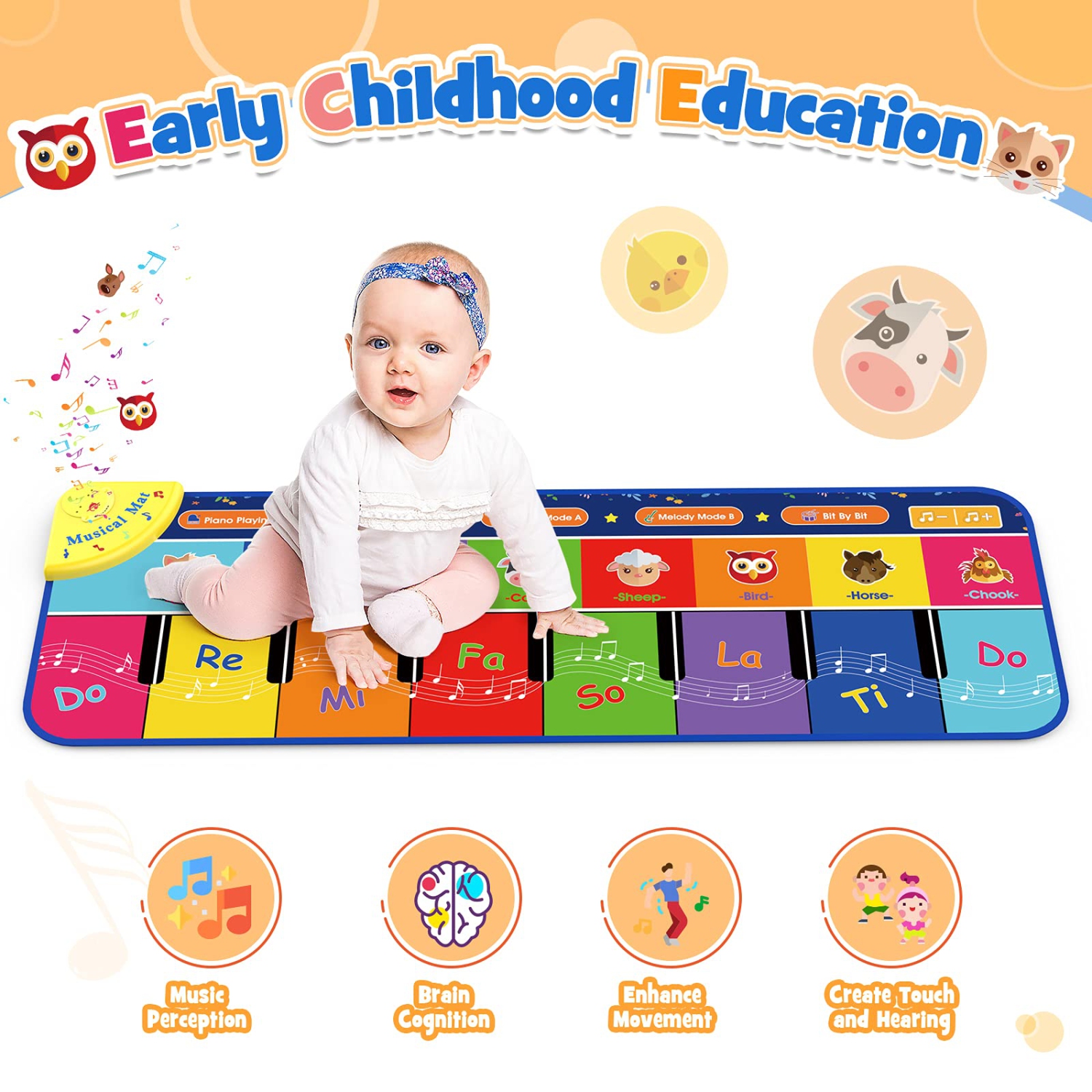 Toddler Girl Toys, TopDollo Baby Musical Toys for 1-6 Year Old Girls Piano Mat Gifts for 2-6 Year Old Girls Baby Piano Mat B