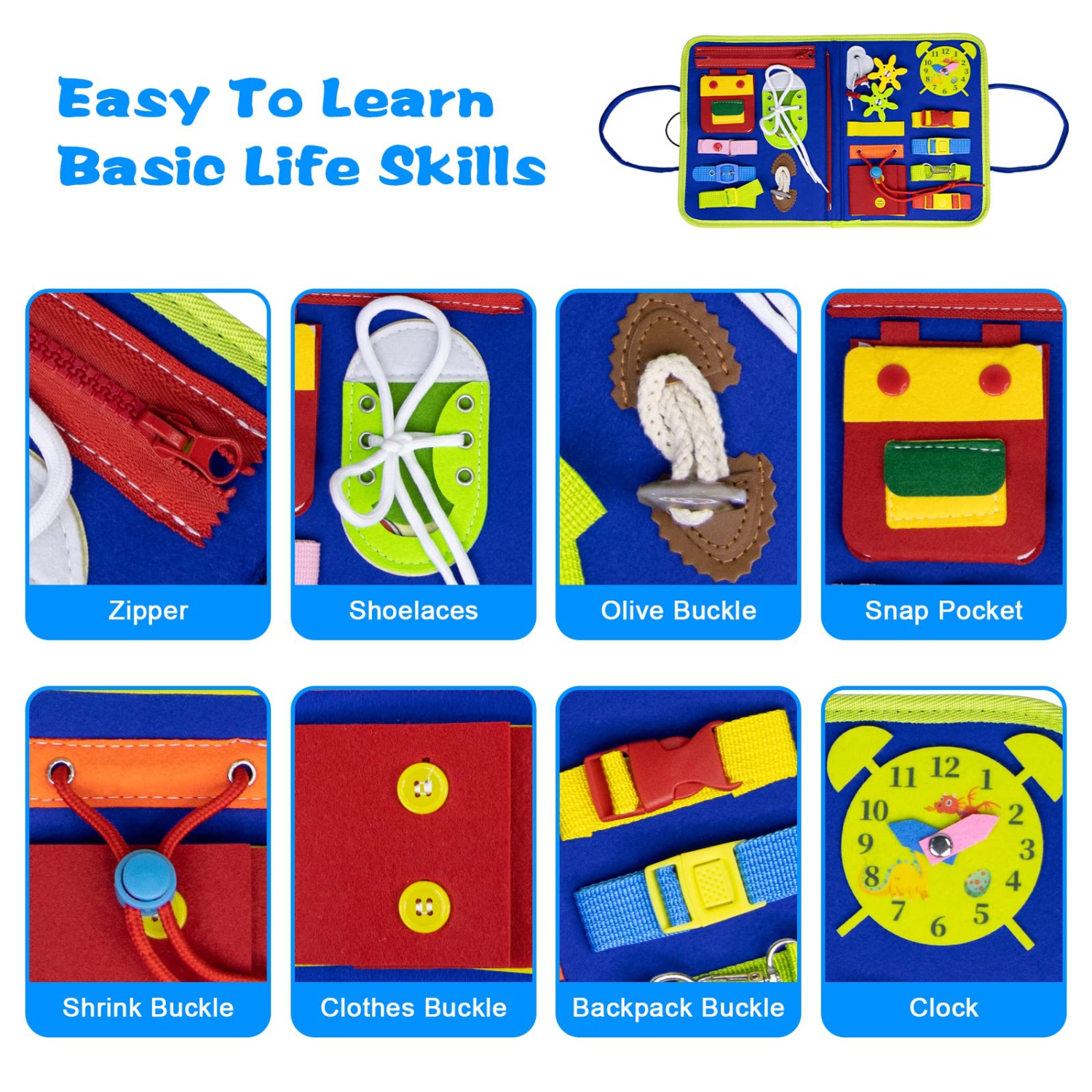 Planche occupée pour tout-petit, jouets pour le développement sensoriel Montessori, activités pour tout-petits jouets de voyage éducatifs