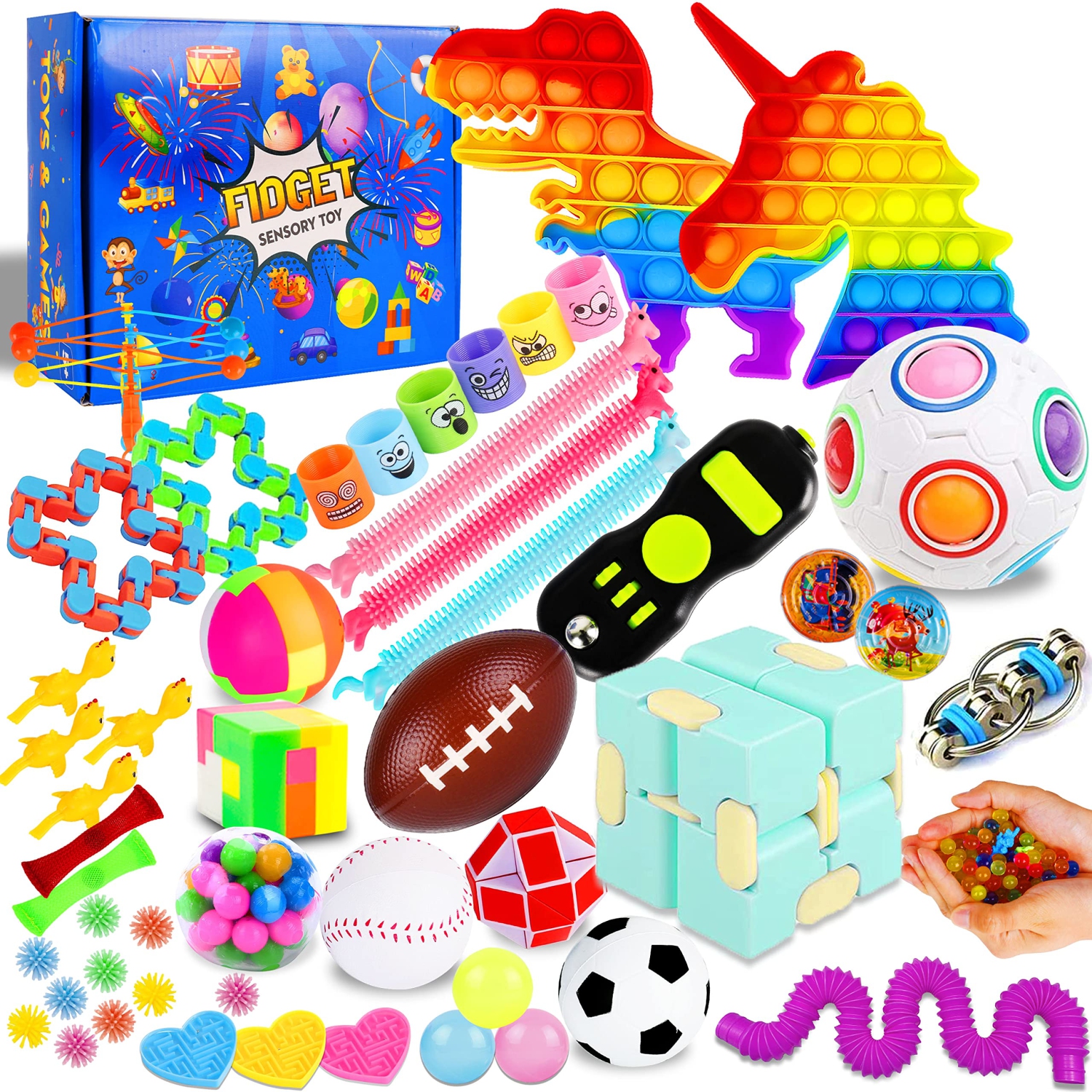 56 Pack Fidget Figet Sensory Toy Box Set Bulk Pop Poppers Anxiety Autism Stress Bubble Game Christmas Stocking Stuff Prize C