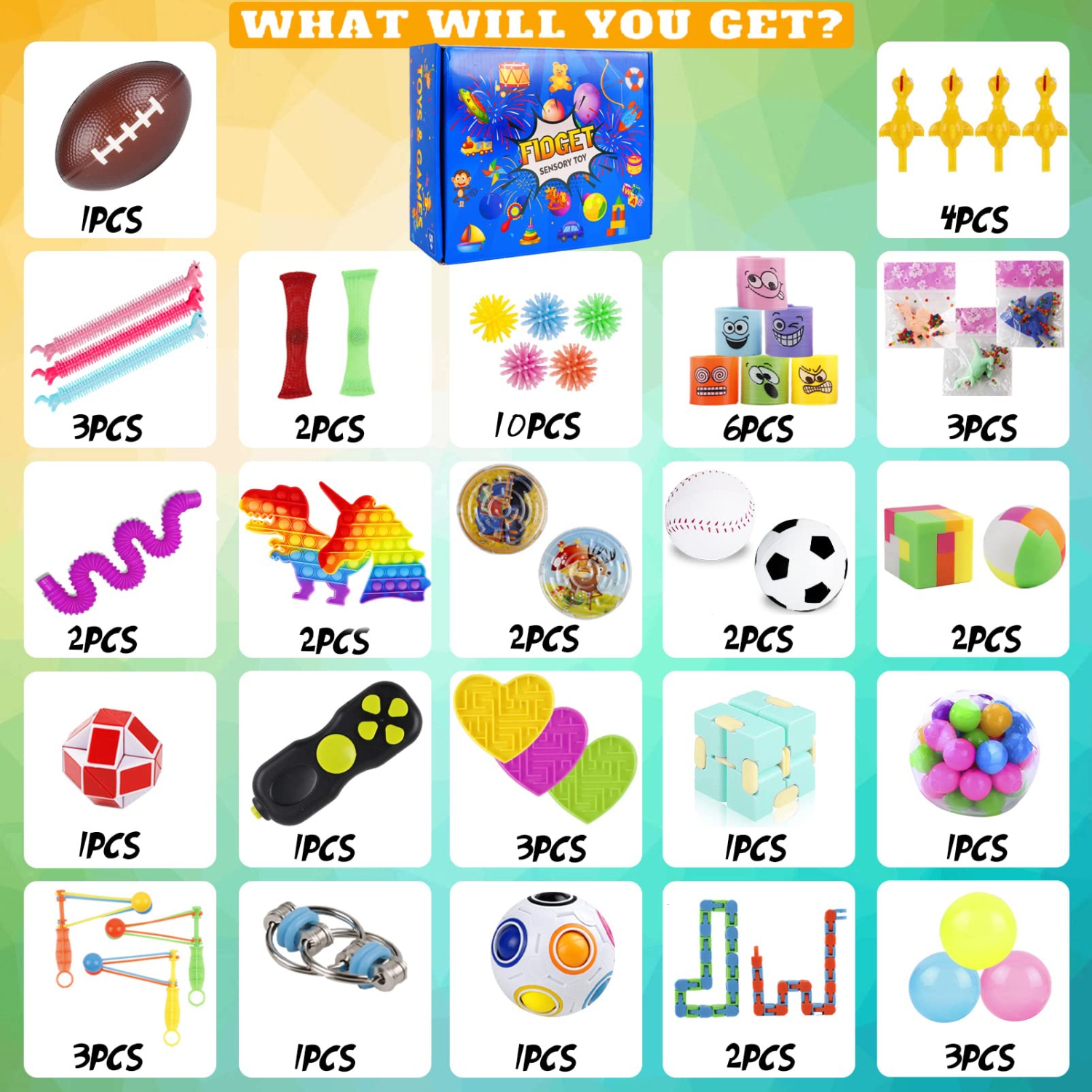 56 Pack Fidget Figet Sensory Toy Box Set Bulk Pop Poppers Anxiety Autism Stress Bubble Game Christmas Stocking Stuff Prize C