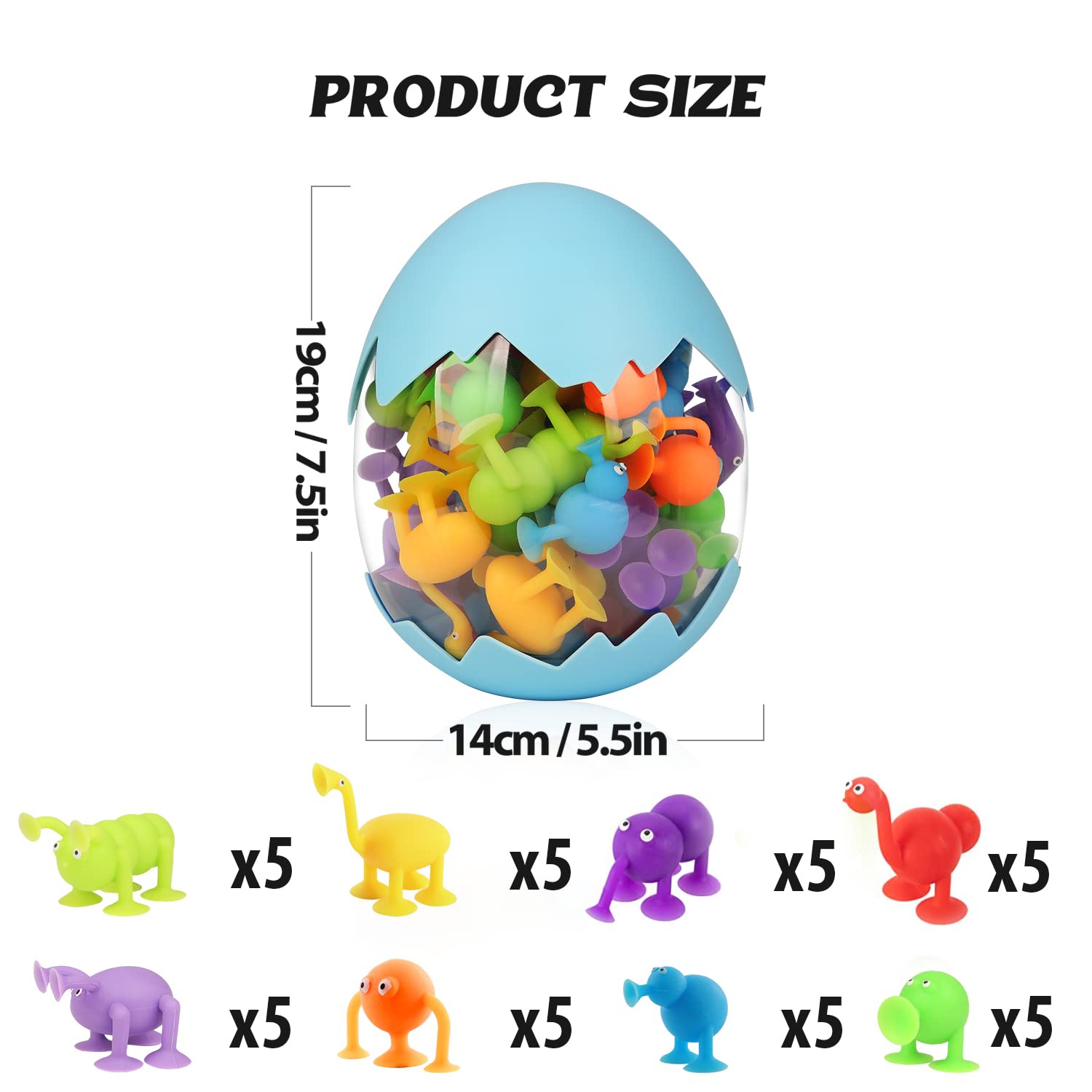Suction Toys, 40 Pcs Kids Bath Toys Sensory Toys for 3 4 5 6 7 Year Old Boys Girls Stress Release Toys Travel Toys Suction Cup Toys Silicone Animal
