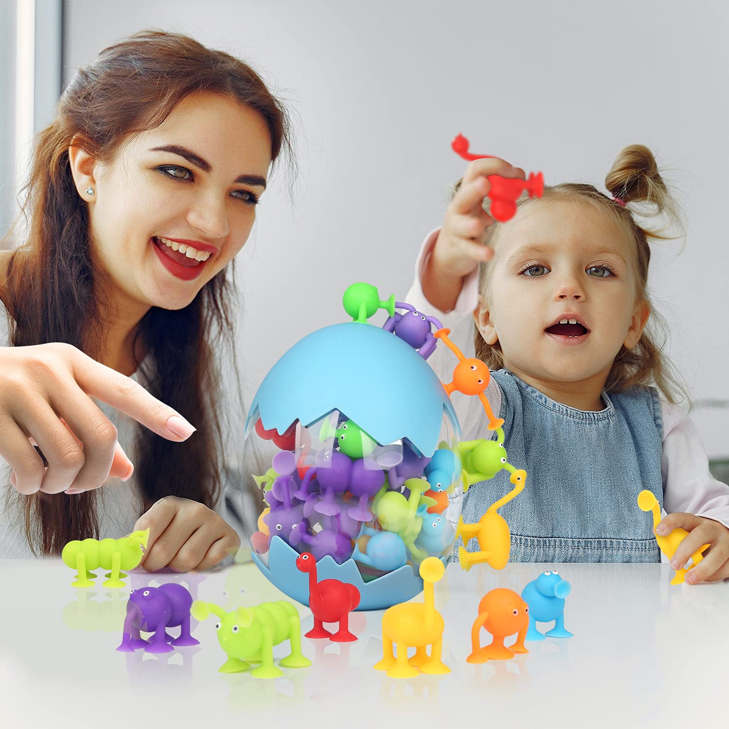 Suction Toys, 40 Pcs Kids Bath Toys Sensory Toys for 3 4 5 6 7 Year Old Boys Girls Stress Release Toys Travel Toys Suction Cup Toys Silicone Animal