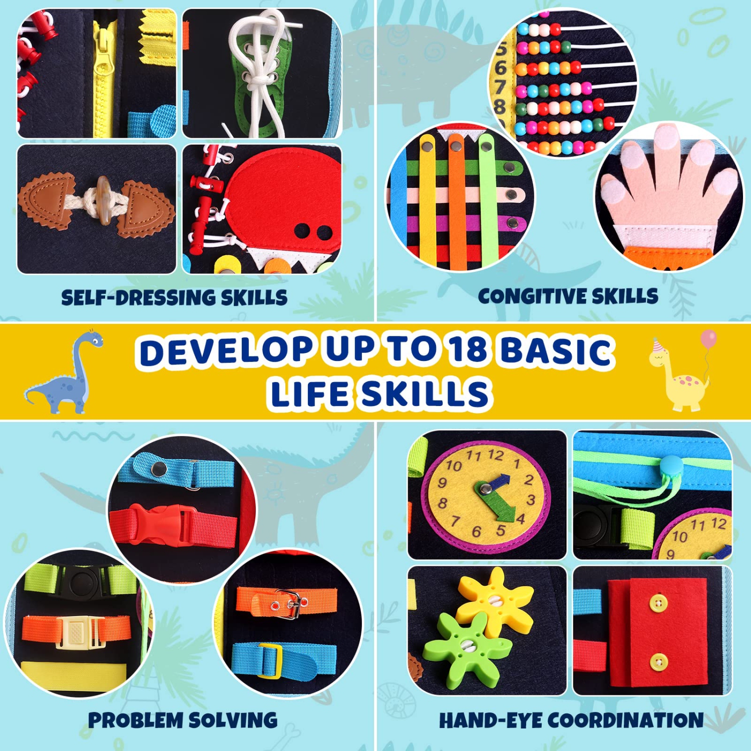 Toddlers Busy Board, Montessori Toys for 1-4 Year Old Boys Girls Kids Fine Motor Skills and Learning Activities, Sensory Boo