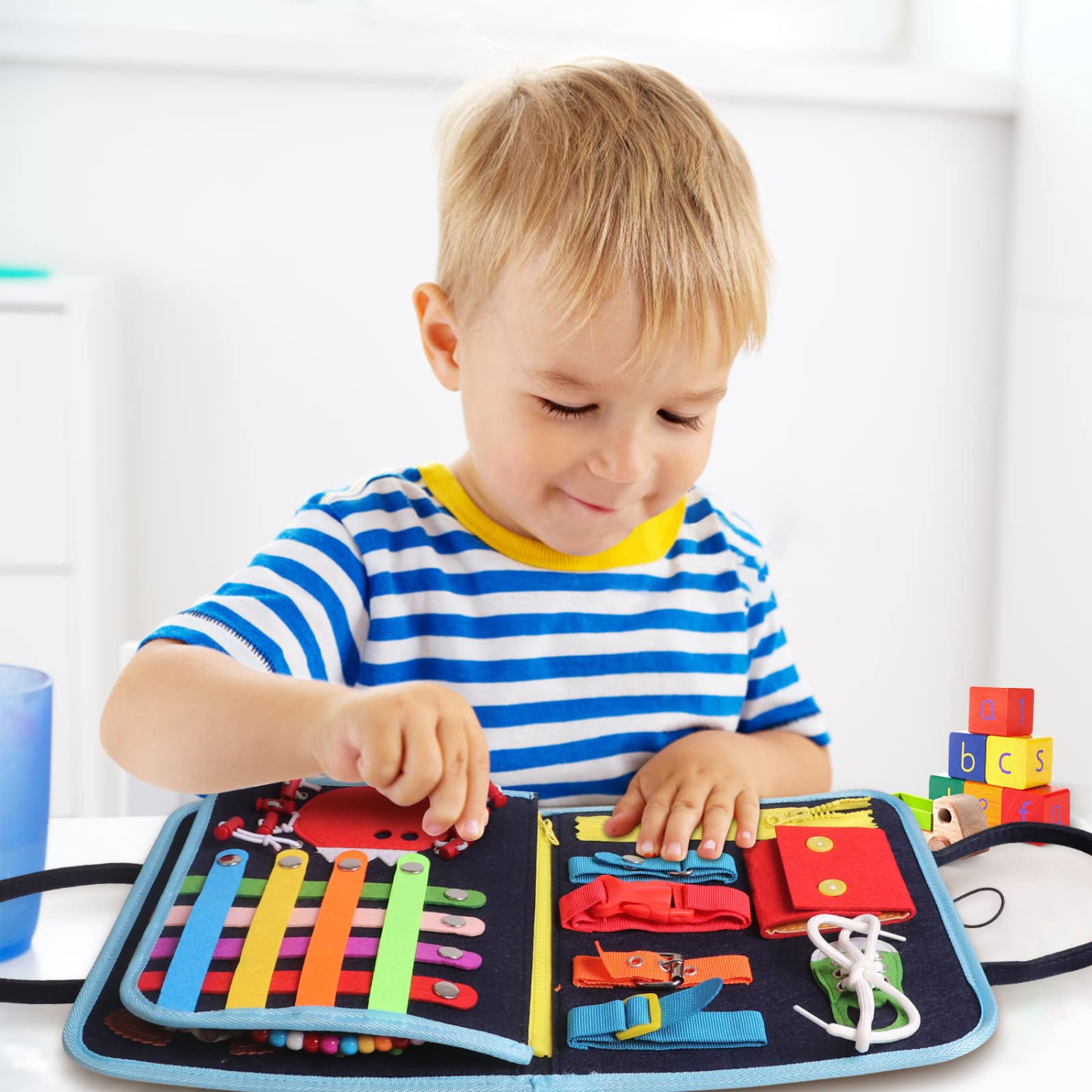 Toddlers Busy Board, Montessori Toys for 1-4 Year Old Boys Girls Kids Fine Motor Skills and Learning Activities, Sensory Boo