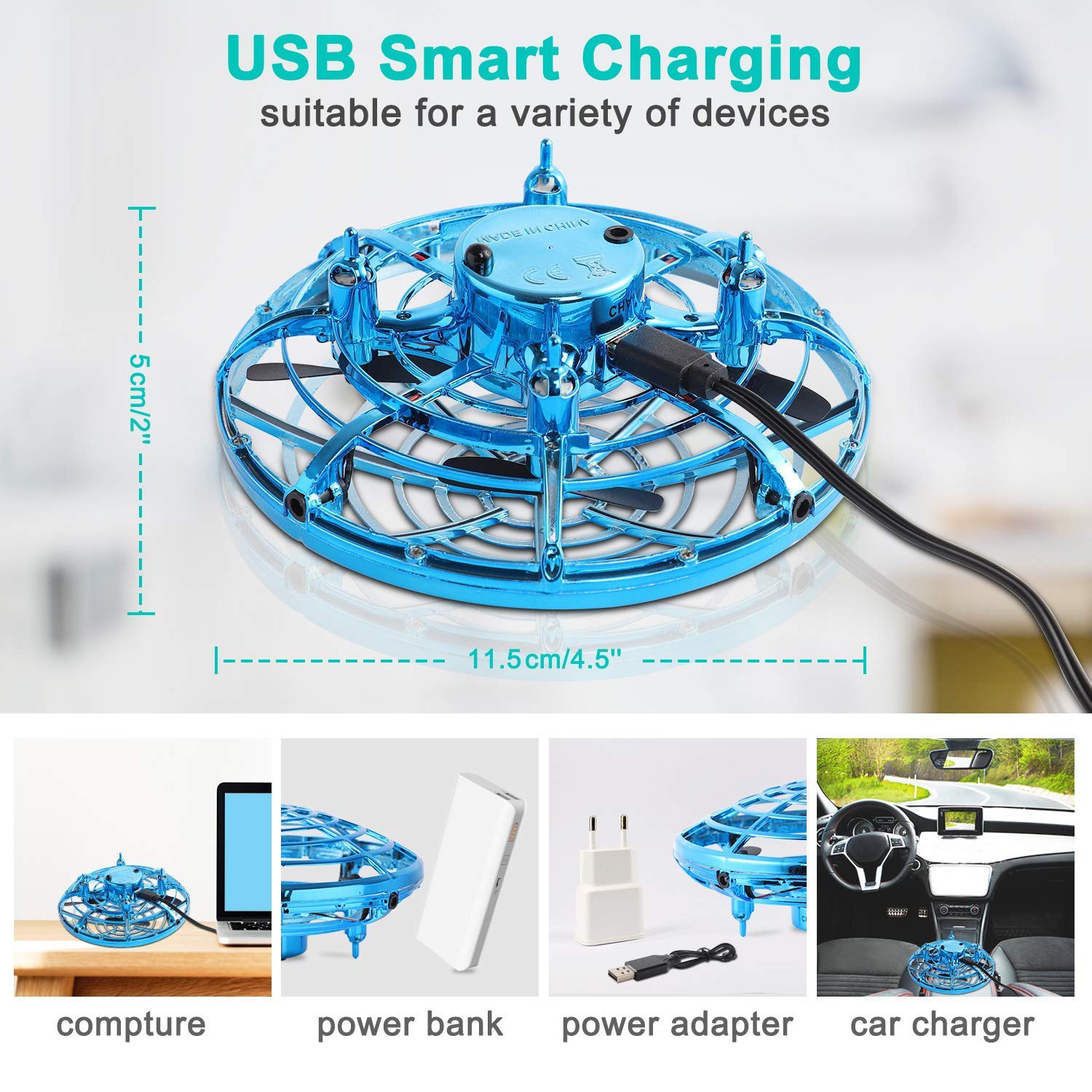 Mini drone volant pour enfant avec balle volante à DEL, hélicoptère OVNI à 2 vitesses et intérieur facile à utiliser