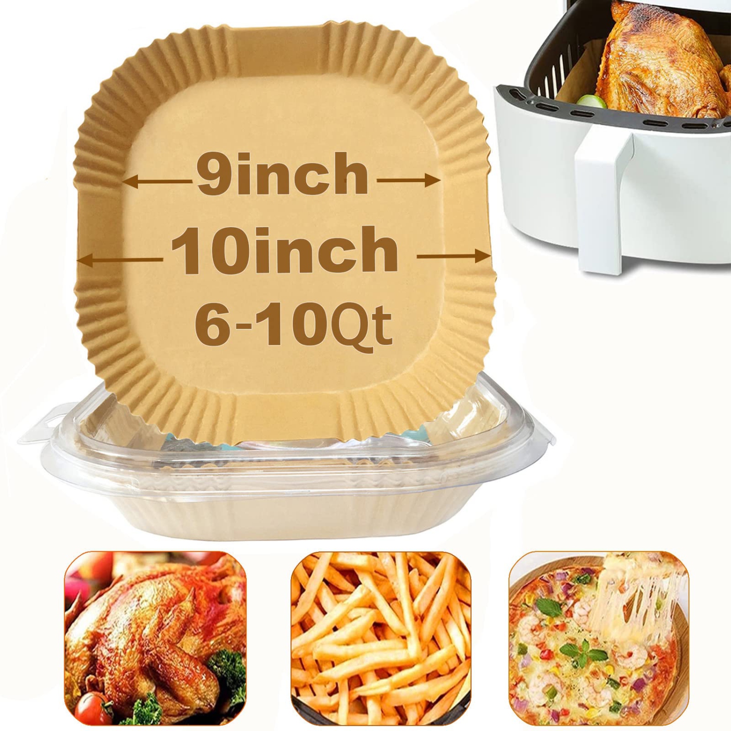 Air Fryer Disposable Paper Liners 9 inch Square, for 6QT-10QT Air Fryer Microwave Oven Frying Pan,100PCS Large Parchment Pap