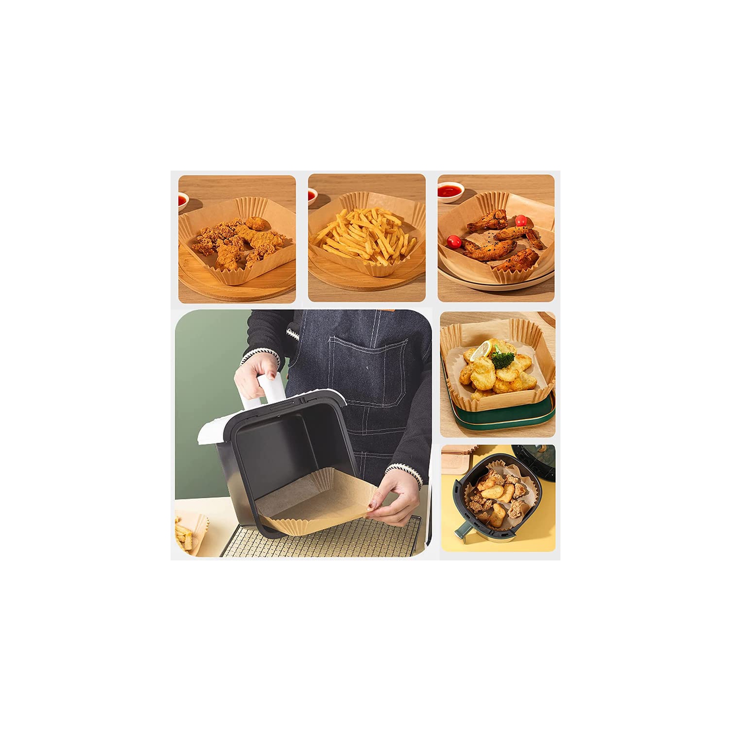 Air Fryer Disposable Paper Liners 9 inch Square, for 6QT-10QT Air Fryer Microwave Oven Frying Pan,100PCS Large Parchment Pap