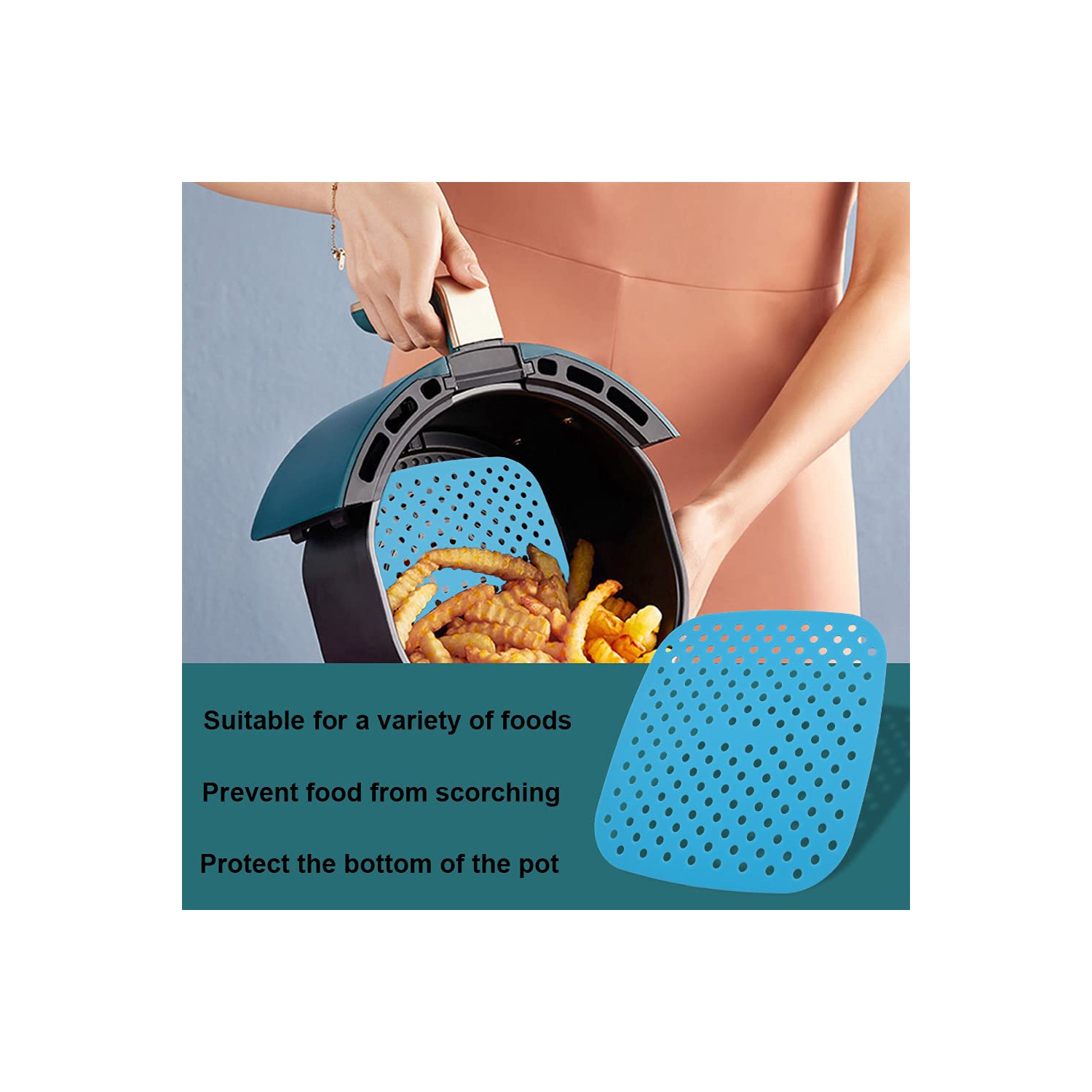 2 doublures réutilisables fritteuse à air chaud, tapis de panier carré en silicone fritteuse à air chaud de 8.5 po, accessoires fritteuse à air chaud