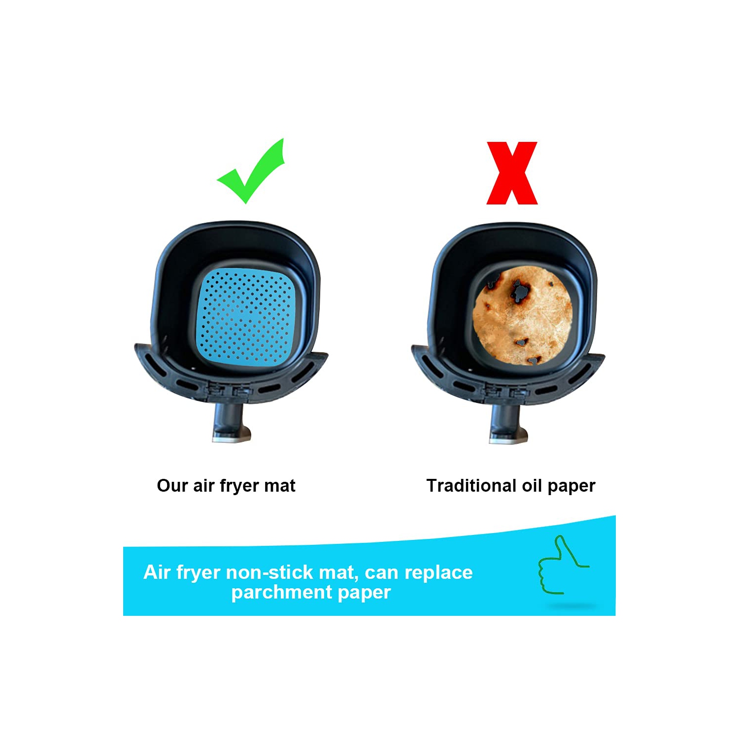 2 doublures réutilisables fritteuse à air chaud, tapis de panier carré en silicone fritteuse à air chaud de 8.5 po, accessoires fritteuse à air chaud