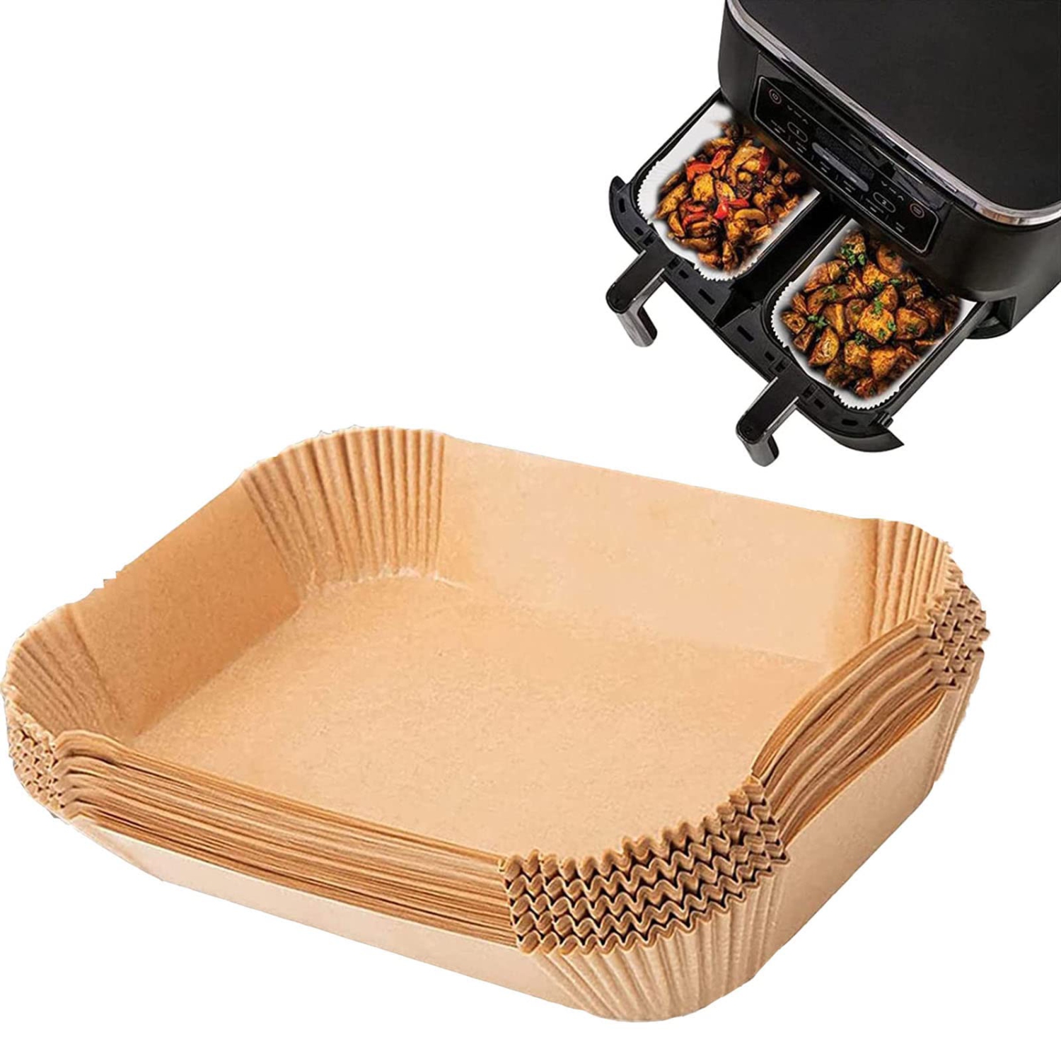 fritteuse à air chaud – Doublure en papier jetable compatible avec Ninja Dual fritteuse à air chaud, 100 pièces, rectangulaire fritteuse à air chaud,