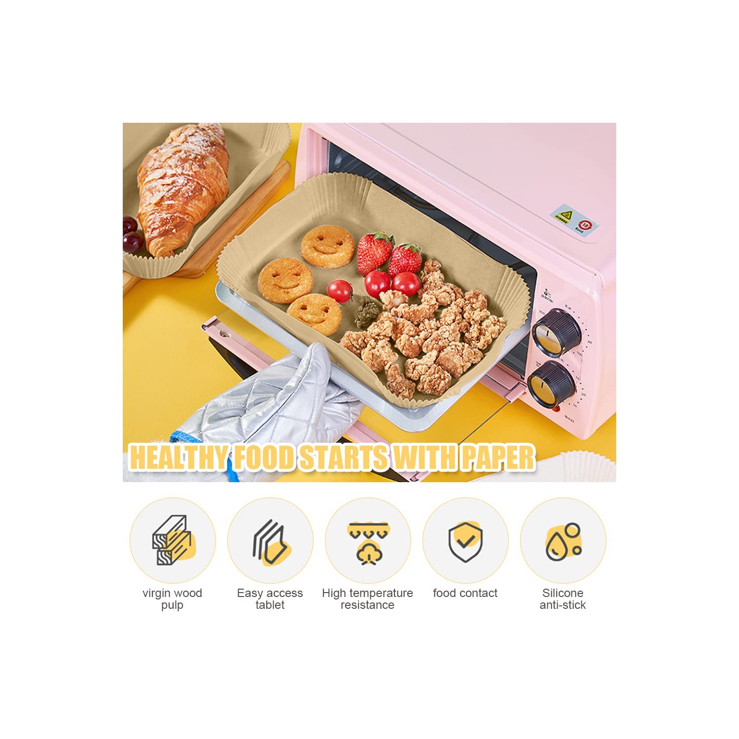 fritteuse à air chaud – Doublure en papier jetable compatible avec Ninja Dual fritteuse à air chaud, 100 pièces, rectangulaire fritteuse à air chaud,