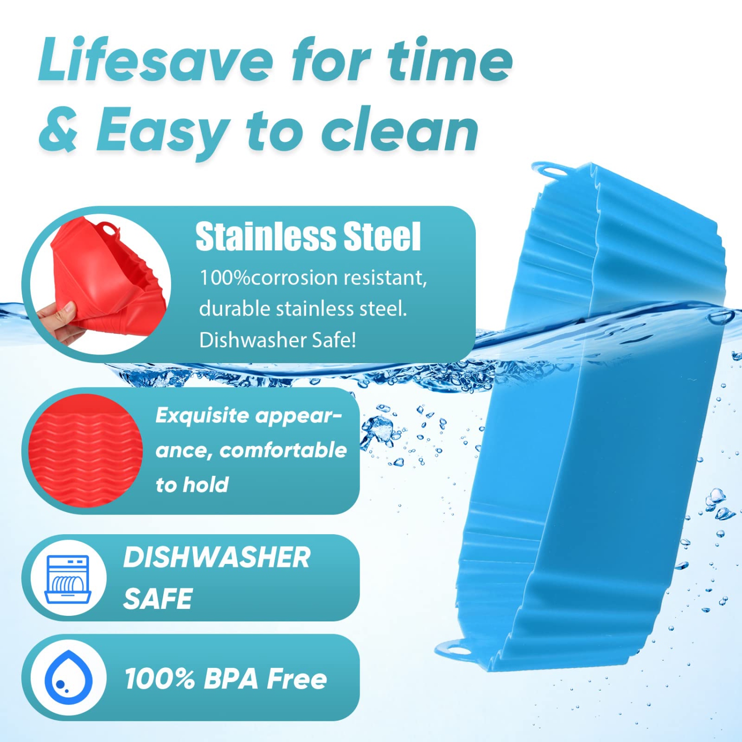 Ensemble de 4 sacs en silicone fritteuse à air chaud de 8 po pour fritteuse à air chaud batterie de rechange réutilisable de 4 à 7 pte de Square