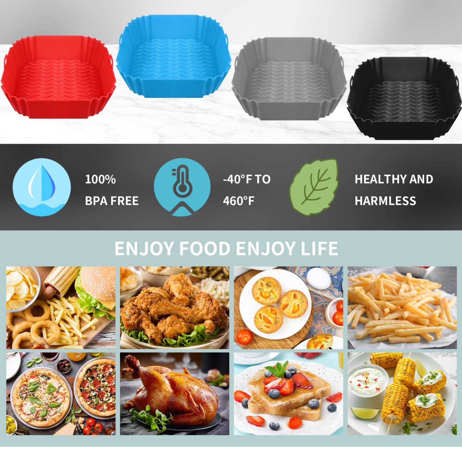 Ensemble de 4 sacs en silicone fritteuse à air chaud de 8 po pour fritteuse à air chaud batterie de rechange réutilisable de 4 à 7 pte de Square