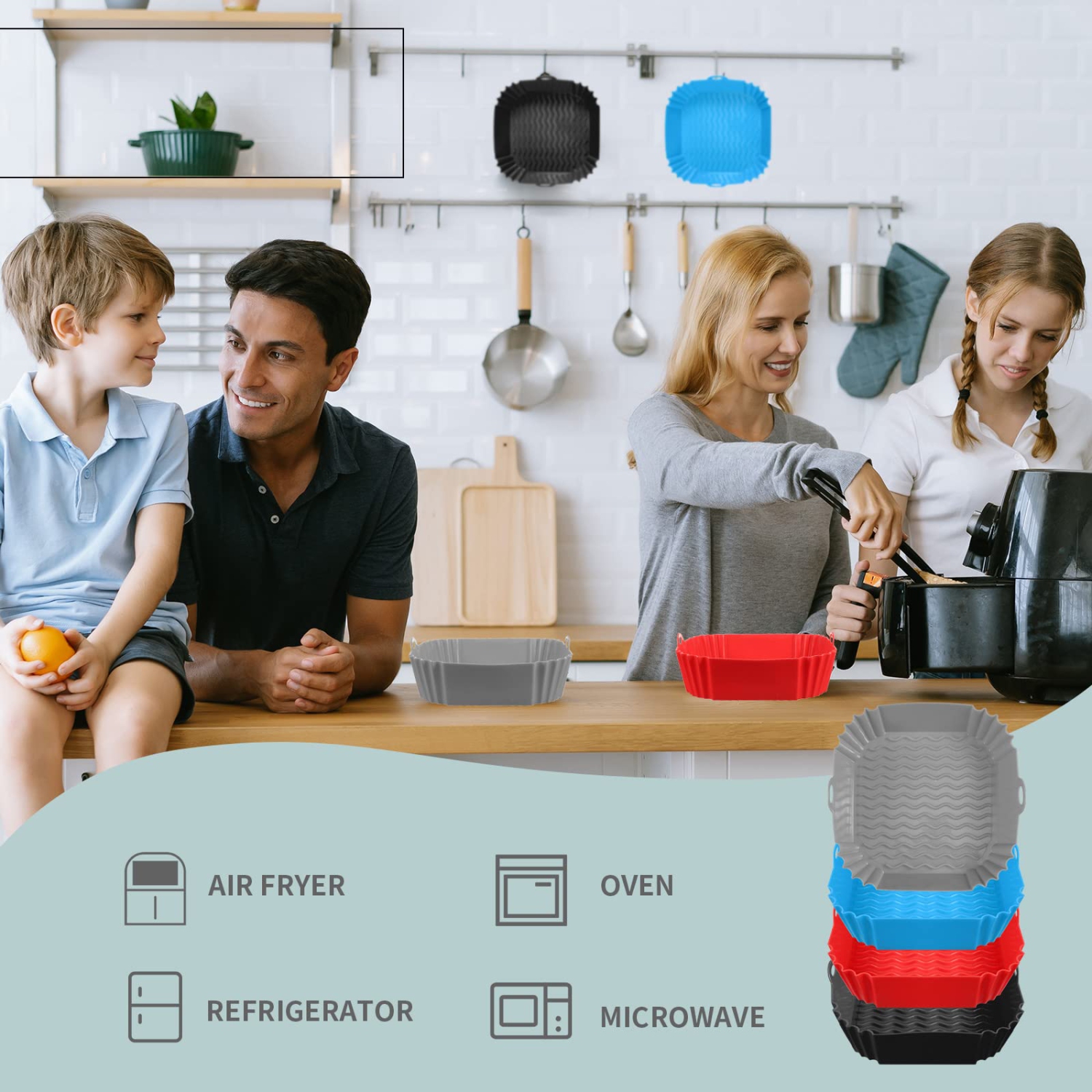 Ensemble de 4 sacs en silicone fritteuse à air chaud de 8 po pour fritteuse à air chaud batterie de rechange réutilisable de 4 à 7 pte de Square