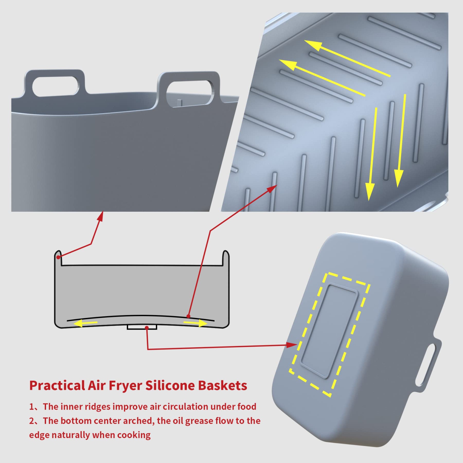 Ensemble de 2 sacs fritteuse à air chaud en silicone de Loleik pour accessoires rectangulaires réutilisables Foodi DZ201/DZ401 de Ninja