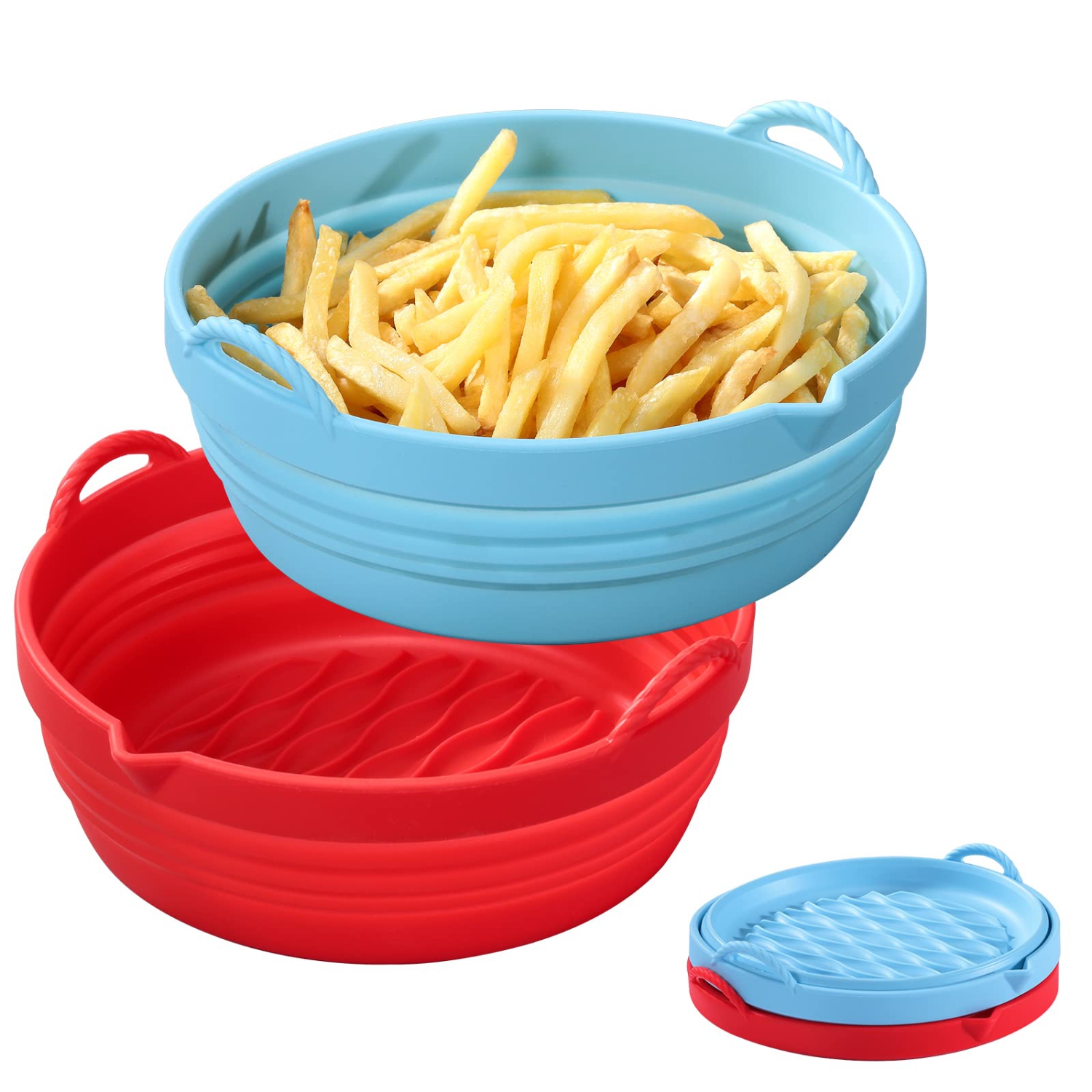 Air Fryer Silicone Pot, 8.5inch 2Pack Foldable Air Fryer Silicone Liners, Non Stick Food Safe Air Fryer Pad, Replacement of