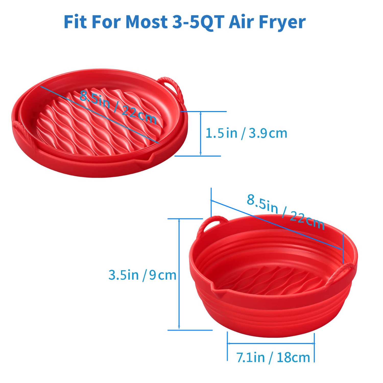 Air Fryer Silicone Pot, 8.5inch 2Pack Foldable Air Fryer Silicone Liners, Non Stick Food Safe Air Fryer Pad, Replacement of