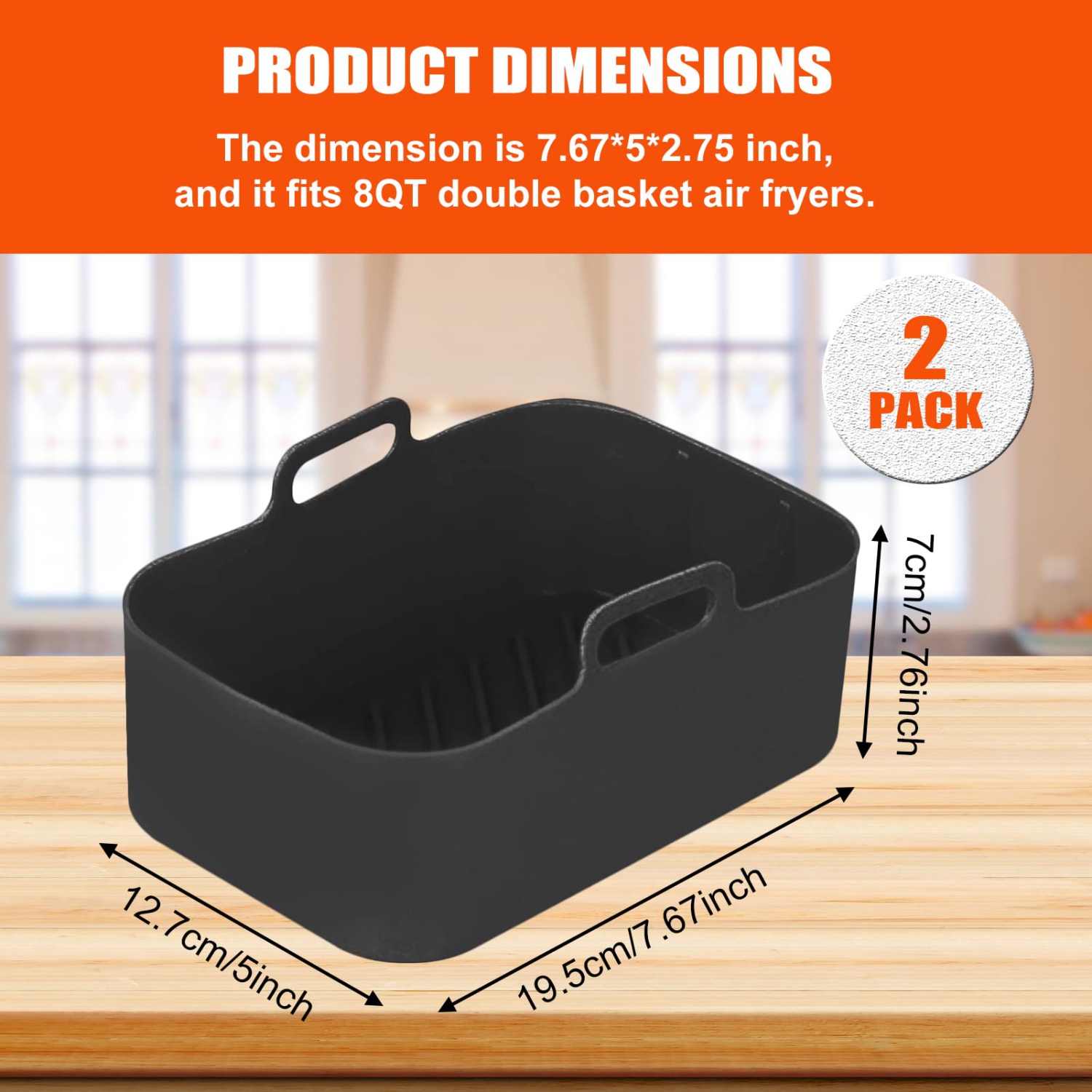 2 Pack Air Fryer Silicone Pots, Reusable Rectangle Food Grade Replacement Silicone Air Fryer Bowl Liner Basket Accessories f