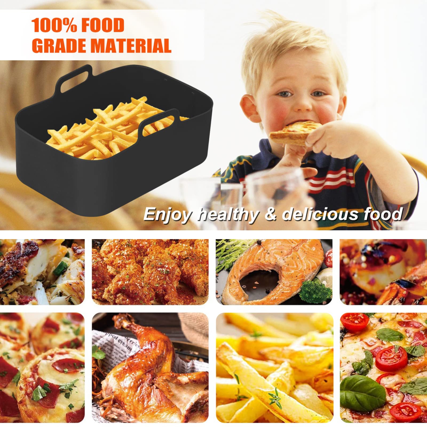 2 Pack Air Fryer Silicone Pots, Reusable Rectangle Food Grade Replacement Silicone Air Fryer Bowl Liner Basket Accessories f