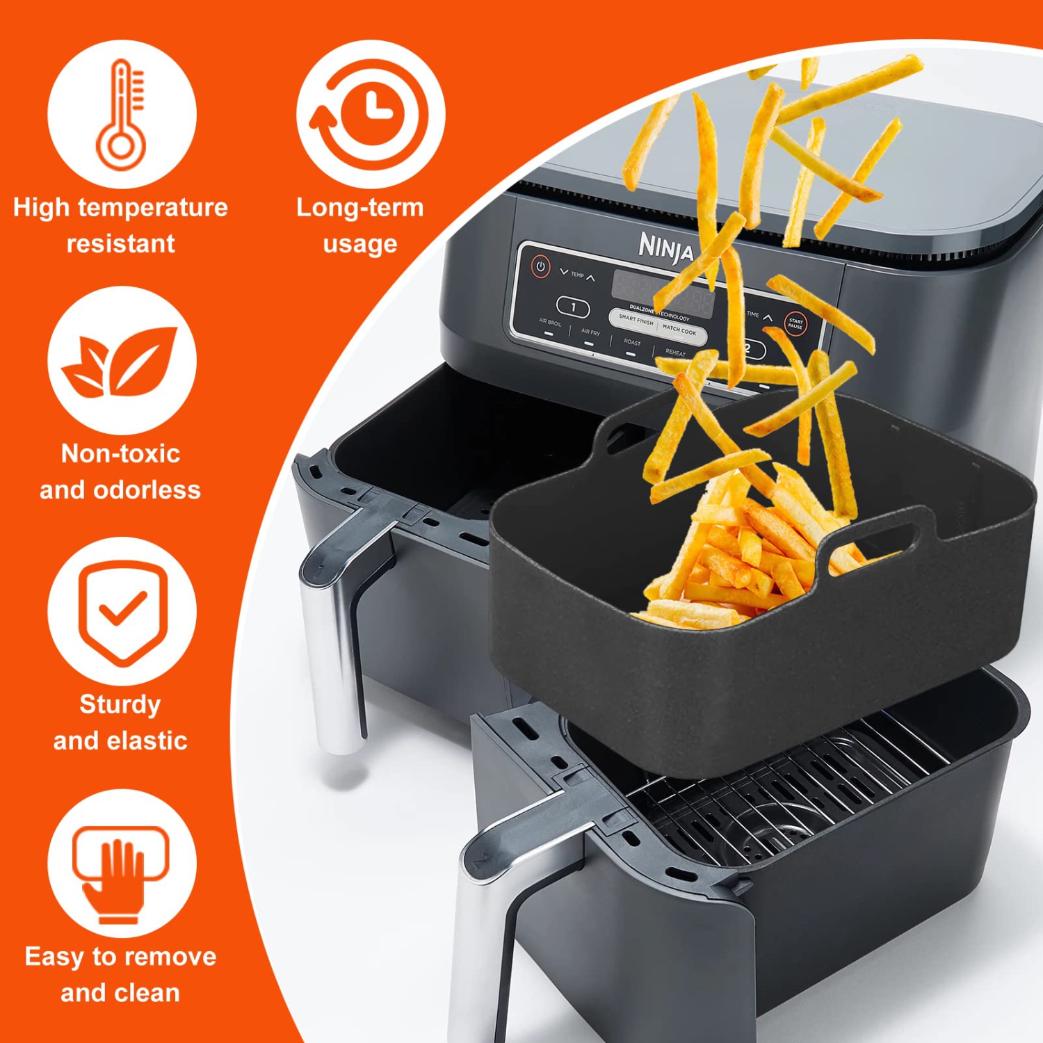 2 Pack Air Fryer Silicone Pots, Reusable Rectangle Food Grade Replacement Silicone Air Fryer Bowl Liner Basket Accessories f